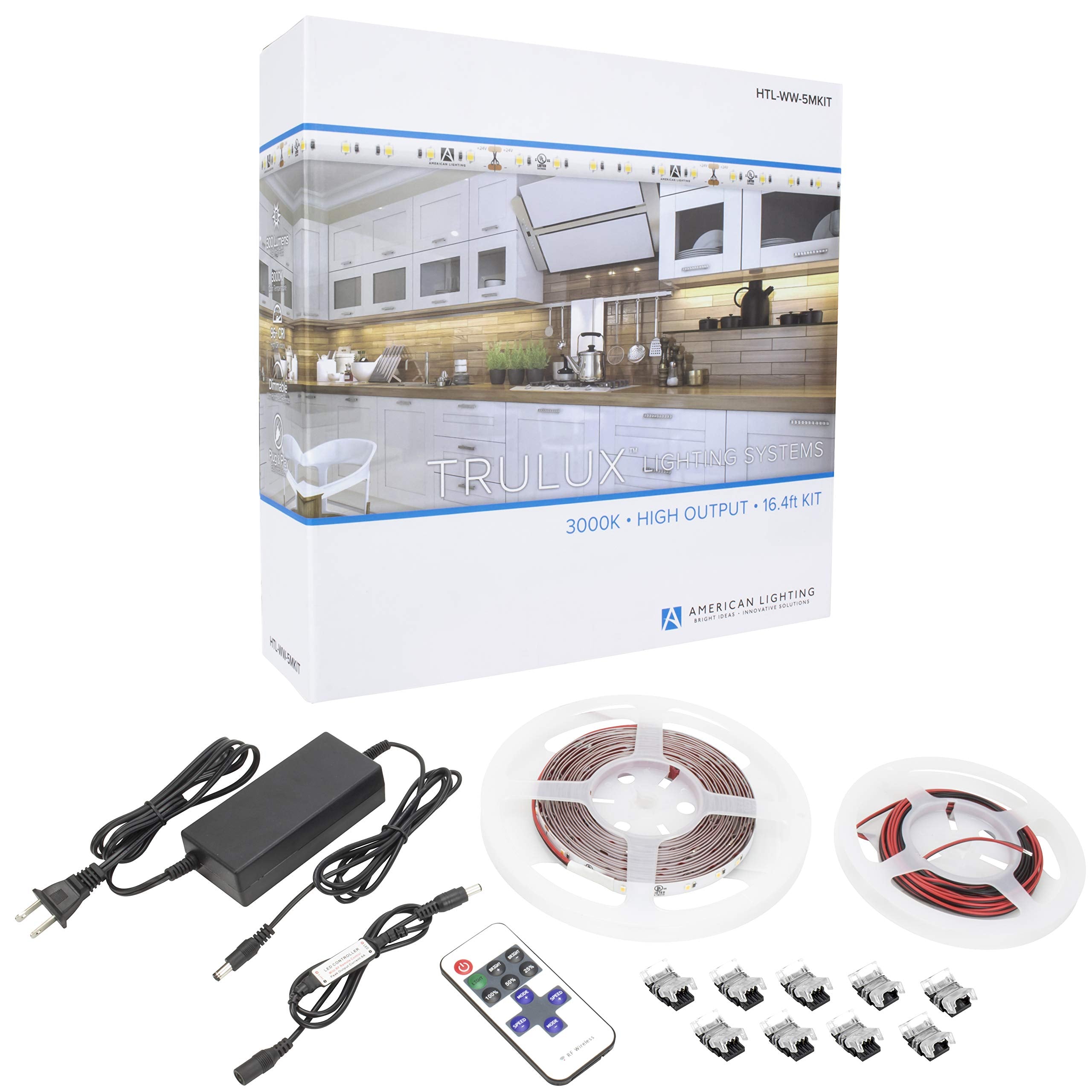 Trulux 24-Volt LED Tape Light Kit, Warm White 3000K CCT, 16.4-Foot Reel, Dry/Damp Locations