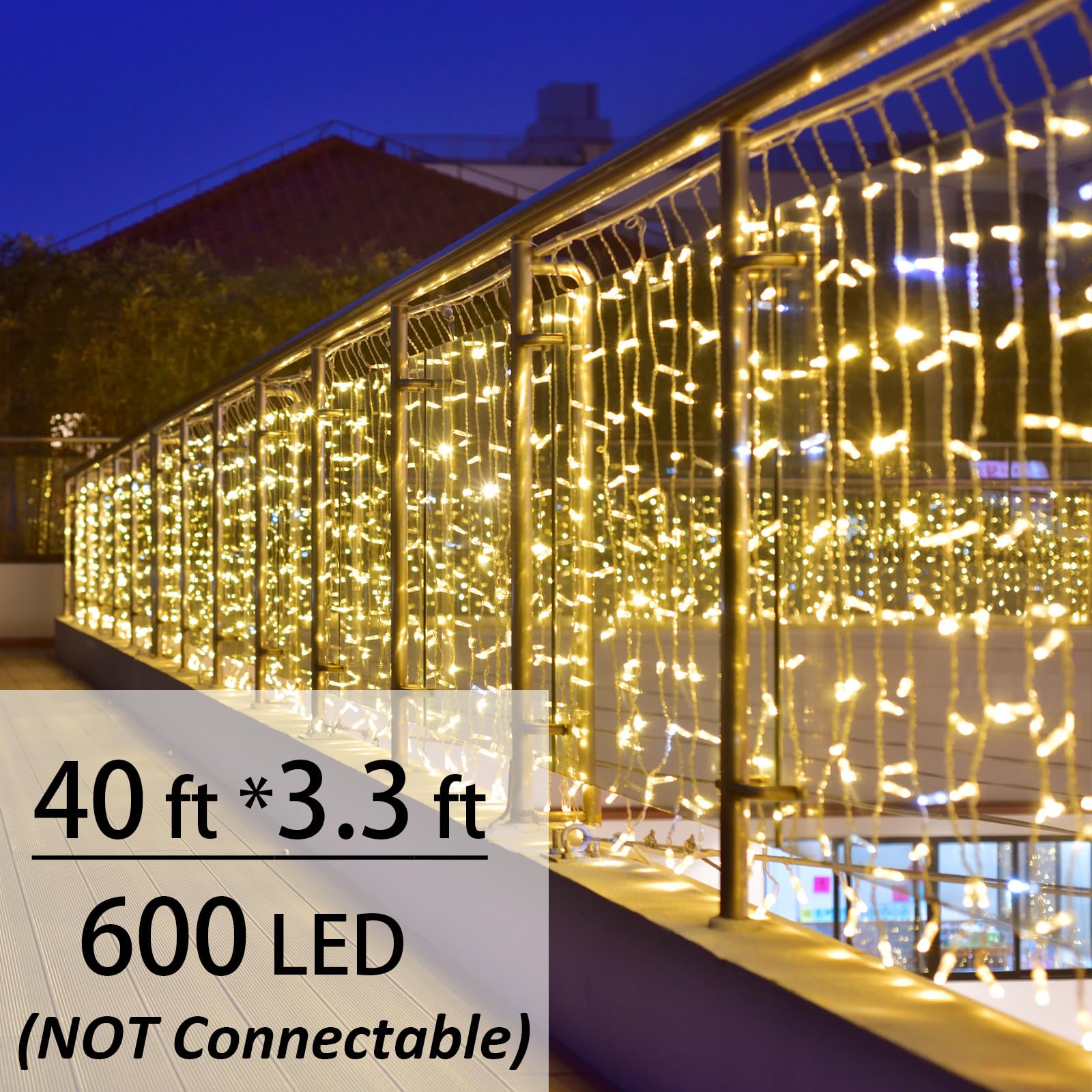 Solhice Led Curtain Lights Outside 40Ft X 3Ft For Backyard, 600 Led Plug In Hanging Fence String Lights Outdoor Waterproof For B
