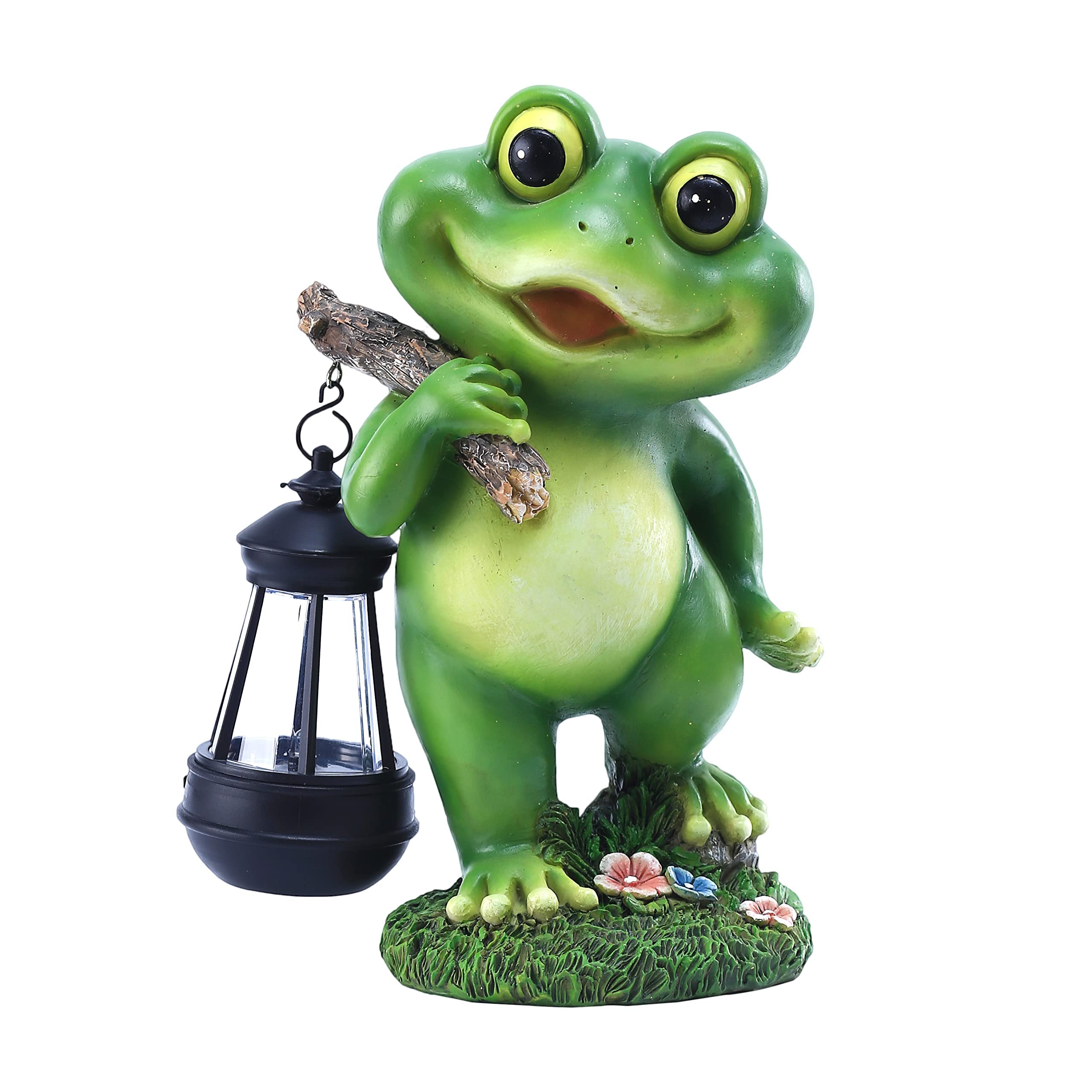 CFFOWNUG Frog Garden Decor Statue with LED Lantern, 11in  Outdoor Yard Decoration, Perfect Gift for Mothers Day, Green Frog Color