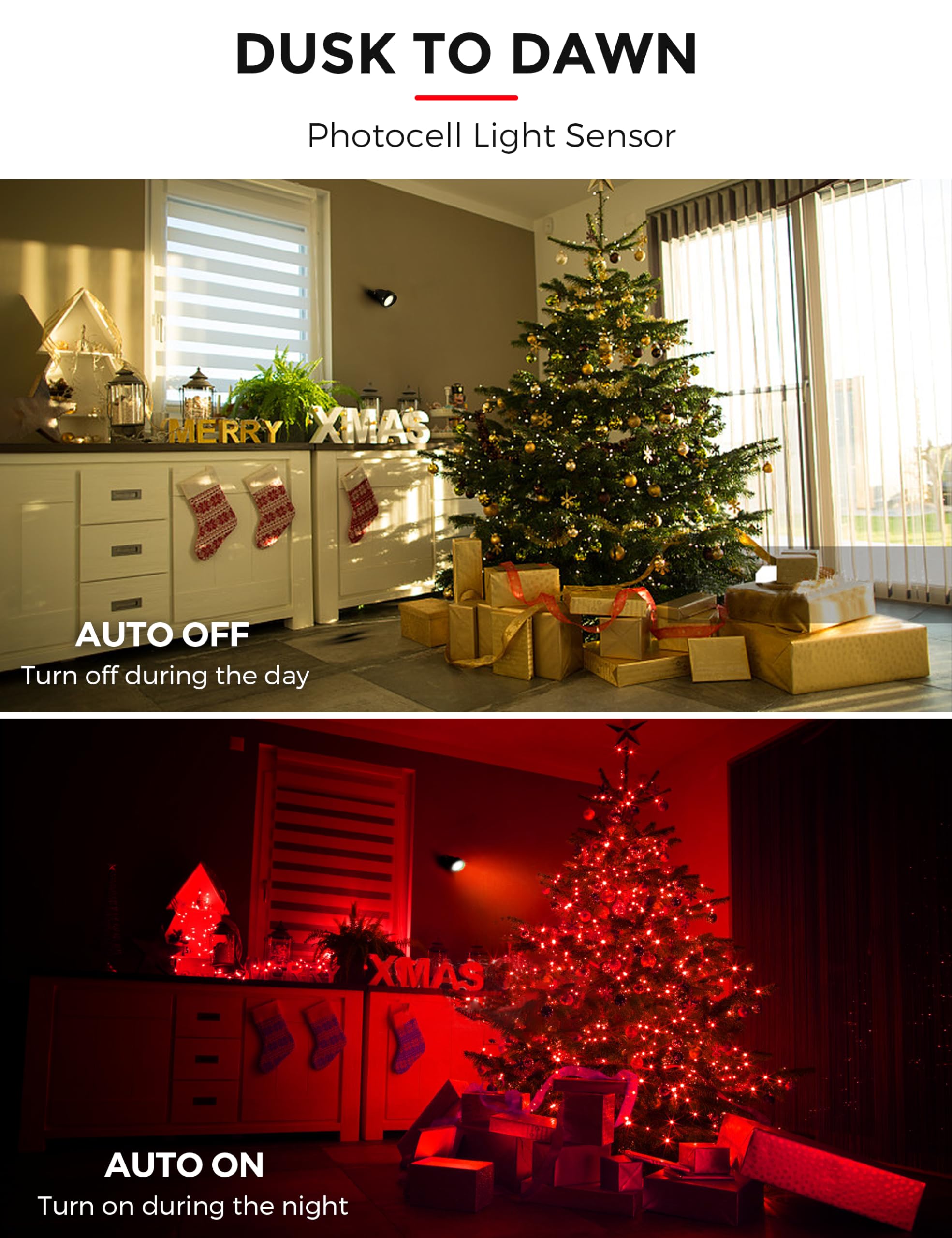 LOHAS Red Spotlight Outdoor, Christmas Red LED Spot Lights for Yard, Auto On/Off 5W 120V Landscape Lighting for House, Holiday,