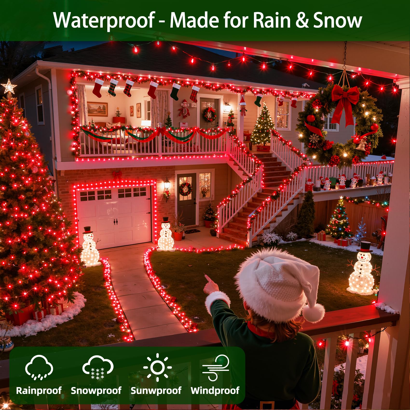 Quhuatu 300Led Christmas Lights Outdoor Indoor Use  12 Lighting Modes 75Ft Christmas Tree Lights With Timer  Dimmable Plug In Red Led Stringlights Waterproof For Yard Tree Wedding Party Holiday Red