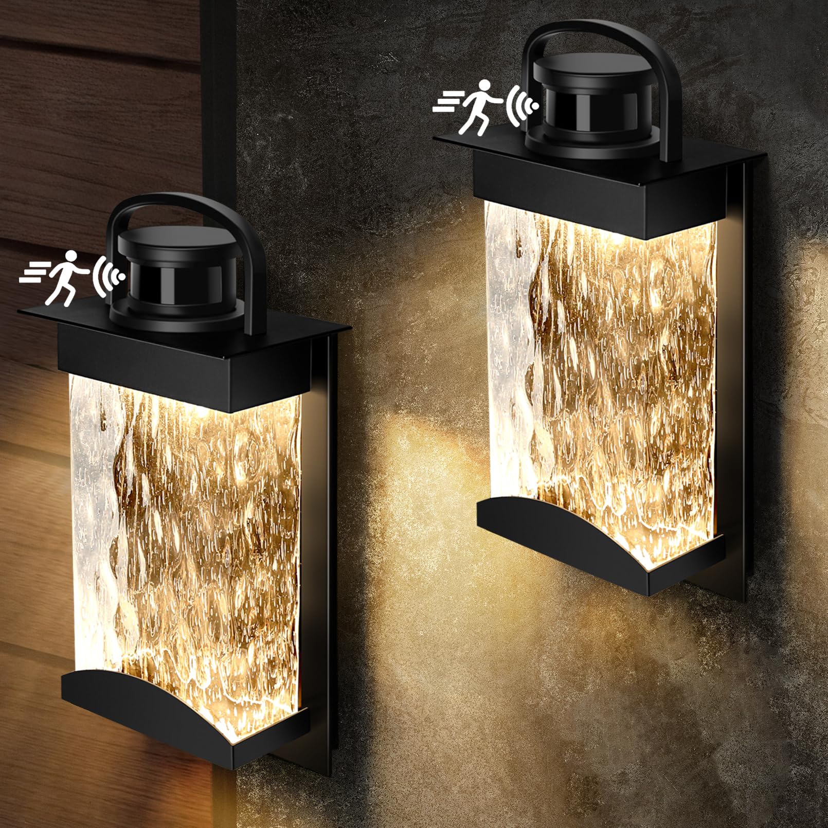 Lamomo Motion Sensor Outdoor Lights, LED Wall Fixture, 1200 Lumen, Waterproof, Black, 2-Pack, Modern Design, Model B6058LG-2PK-US