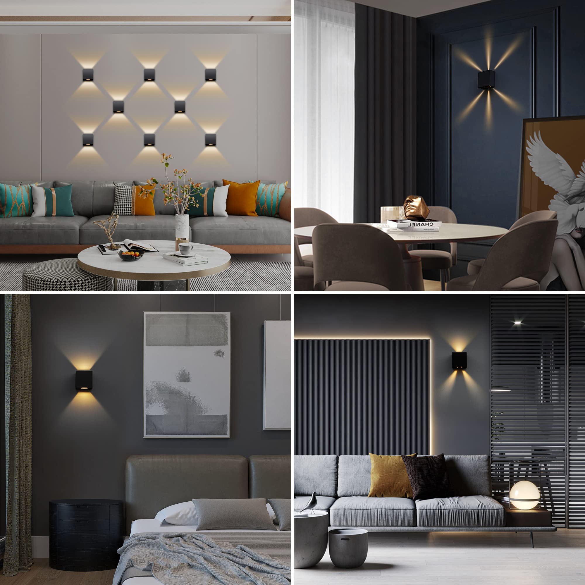 Lutec 4-Pack Led Up & Down Modern Wall Lamp, Aluminum Anti-Rust Outdoor Indoor Wall Sconce, 10W 3000K Warm White, Adjustable Ext