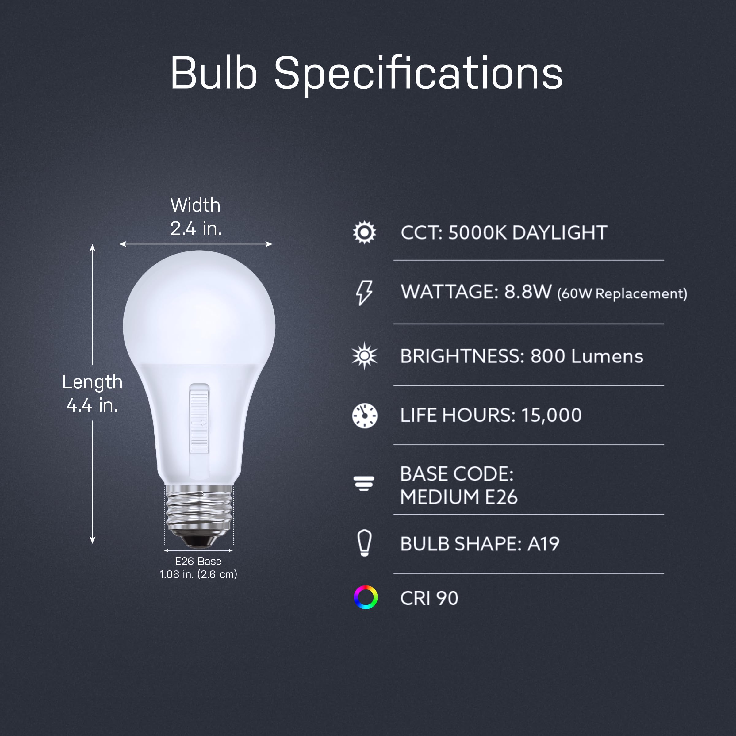 Feit Electric LED Dusk-to-Dawn Light Bulb, A19 60W Equivalent, 800 Lumens, Adjustable White, E26 Base, 90 CRI, Model OM60/
