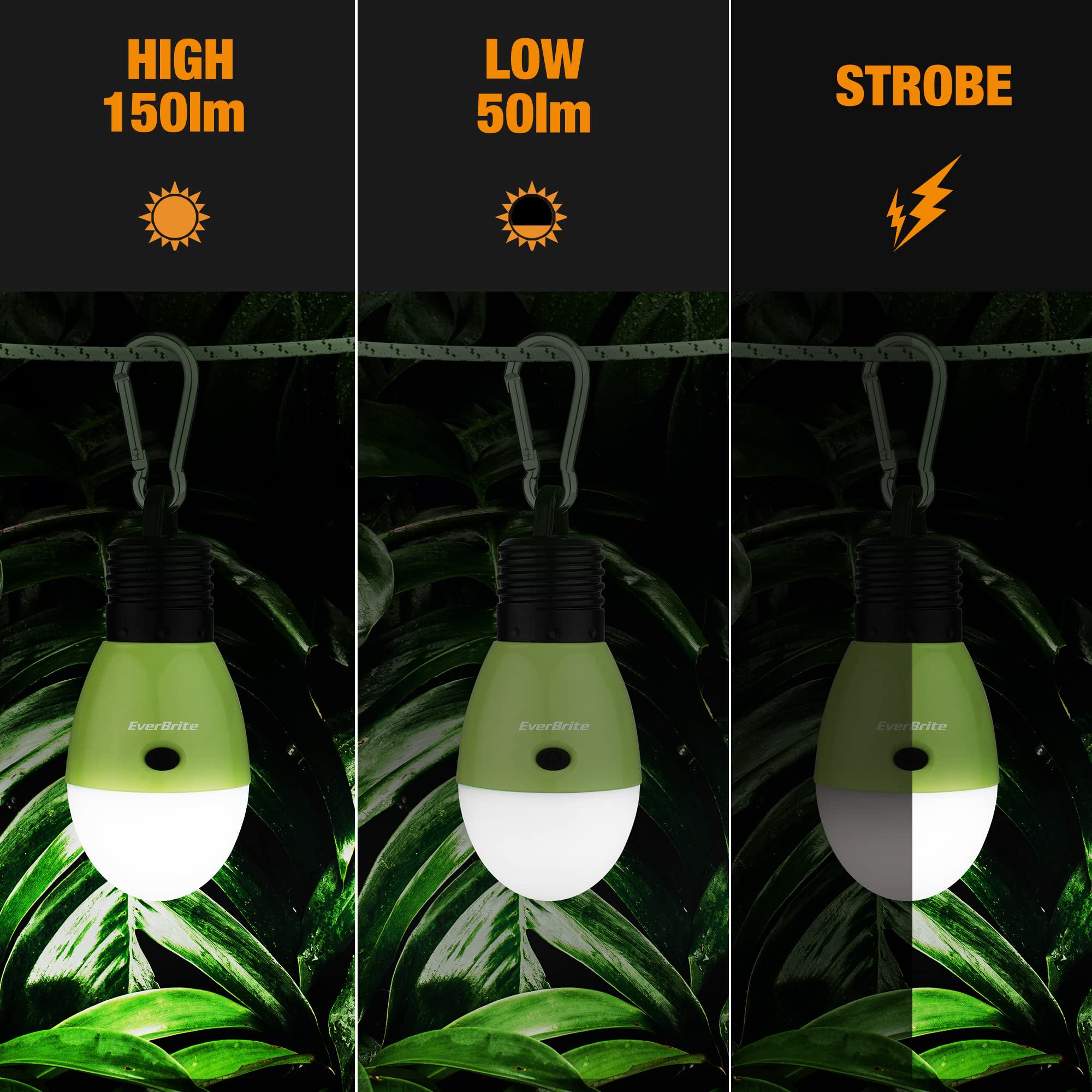 EverBrite Rechargeable Camping Light - Portable Tent Lantern, 3 Modes, Green, Model E101104AE, Ideal for Hiking, Fishing, and Emergencies