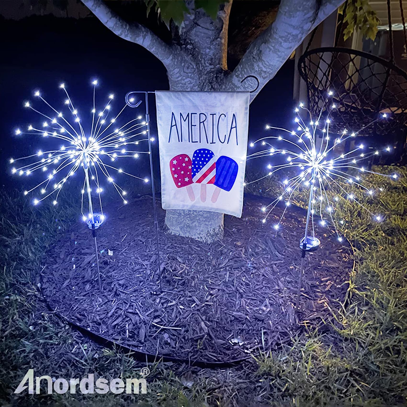 Anordsem Solar Lights Outdoor - 120 LED Waterproof Copper Wire, 2 Pack, White, Model YHD00001