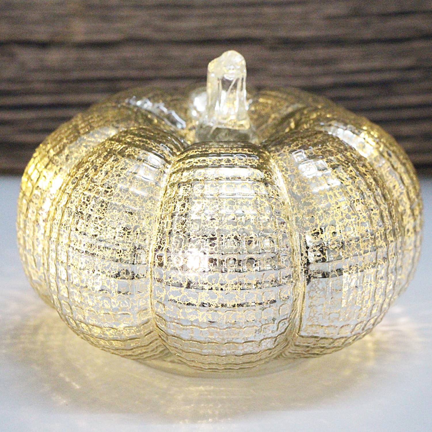 HVTDECOR Mercury Glass Pumpkin Lights with Timer  Battery Operated Led Pumpkin Lights for Halloween Fall Thanksgiving Rustic Decor (Silver Grid-Patterned  5.5)