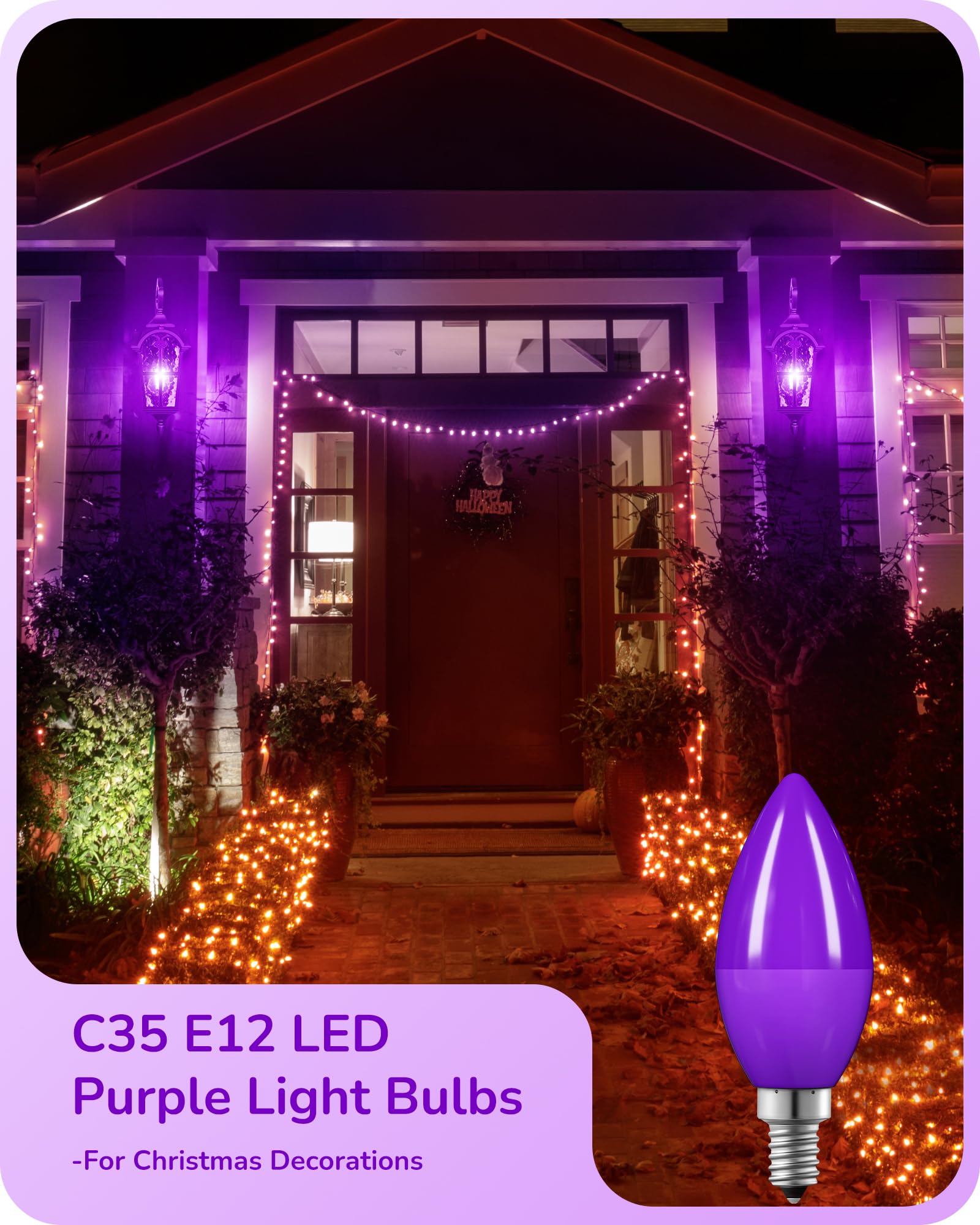 EDISHINE Halloween C35 Dimmable Purple LED Light Bulb, E12 Candelabra Bulbs, 60 Watt Equivalent, LED Chandelier Bulb, Vintage Ca