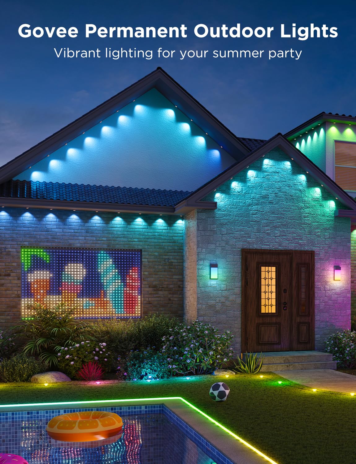 Govee Outdoor Smart RGBIC Lights, 150ft White LED, IP67 Waterproof, 75 Scene Modes, Model H705C