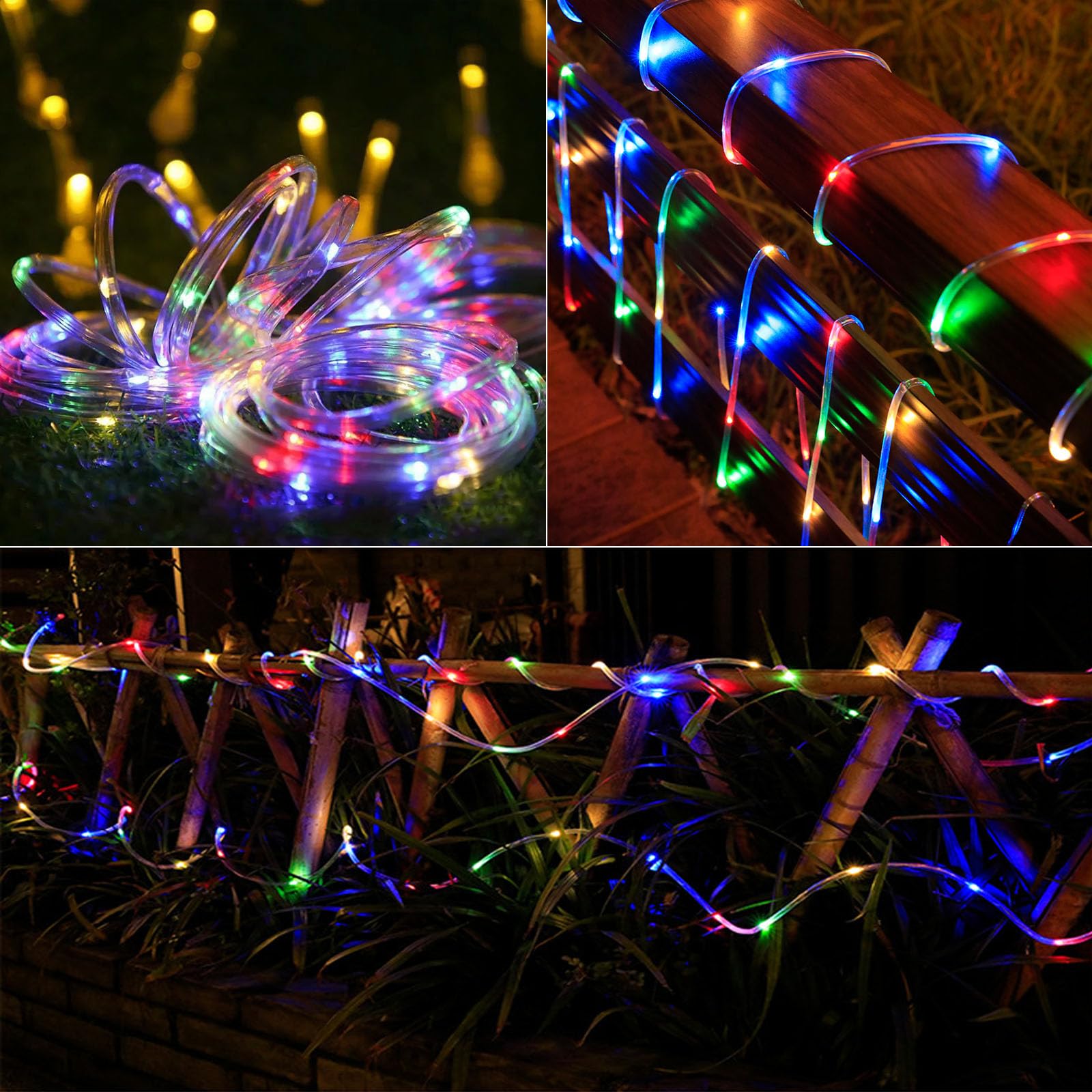 LHYLDS Solar Rope Lights - 39FT 100LED Waterproof Fairy Lights, Multicolor, PVC Tube, 8 Modes for Outdoor Decor, Camping, and Holidays
