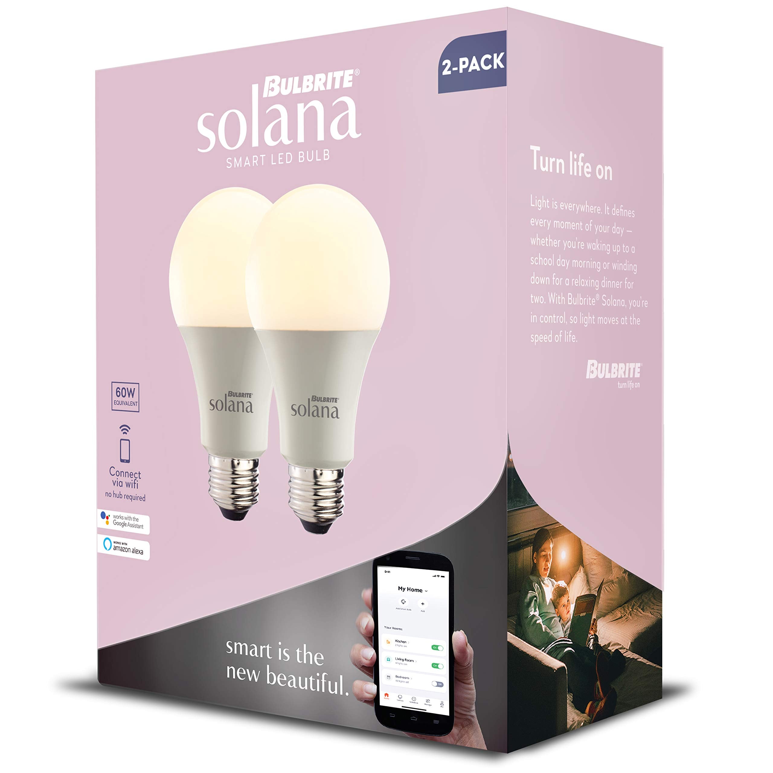 Bulbrite A19 Solana 2-Pack Wifi Connected Edison Filament Led Smart Light Bulb, 2 Count (Pack Of 1), Frost
