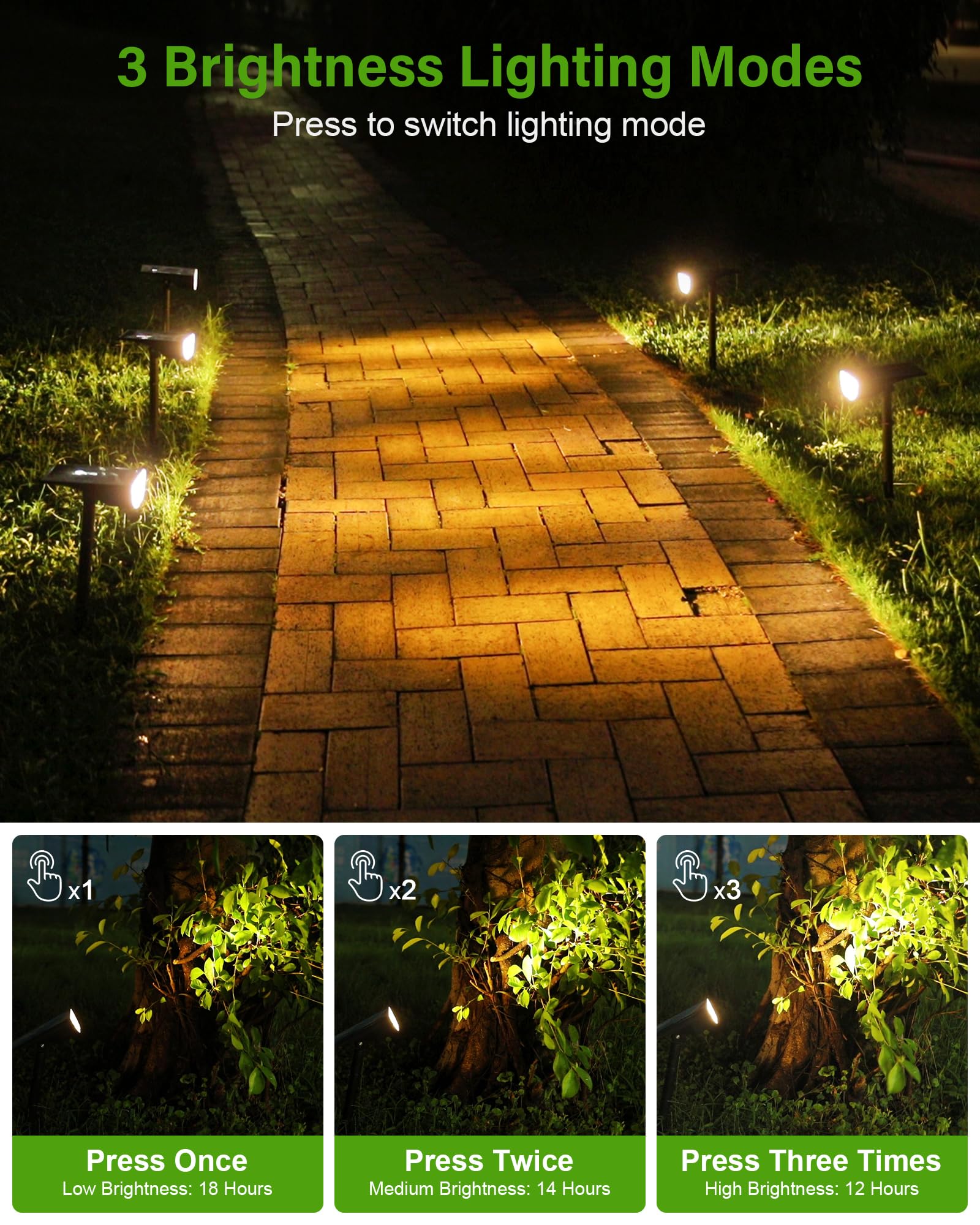 Zookki Solar Spot Lights Outdoor, Solar Lights Outdoor Waterproof Ip65, 3 Brightness Modes Dusk To Dawn Landscape Spotlights For Yard Garden Pathway Tree Decoration, Warm White, 2 Pack