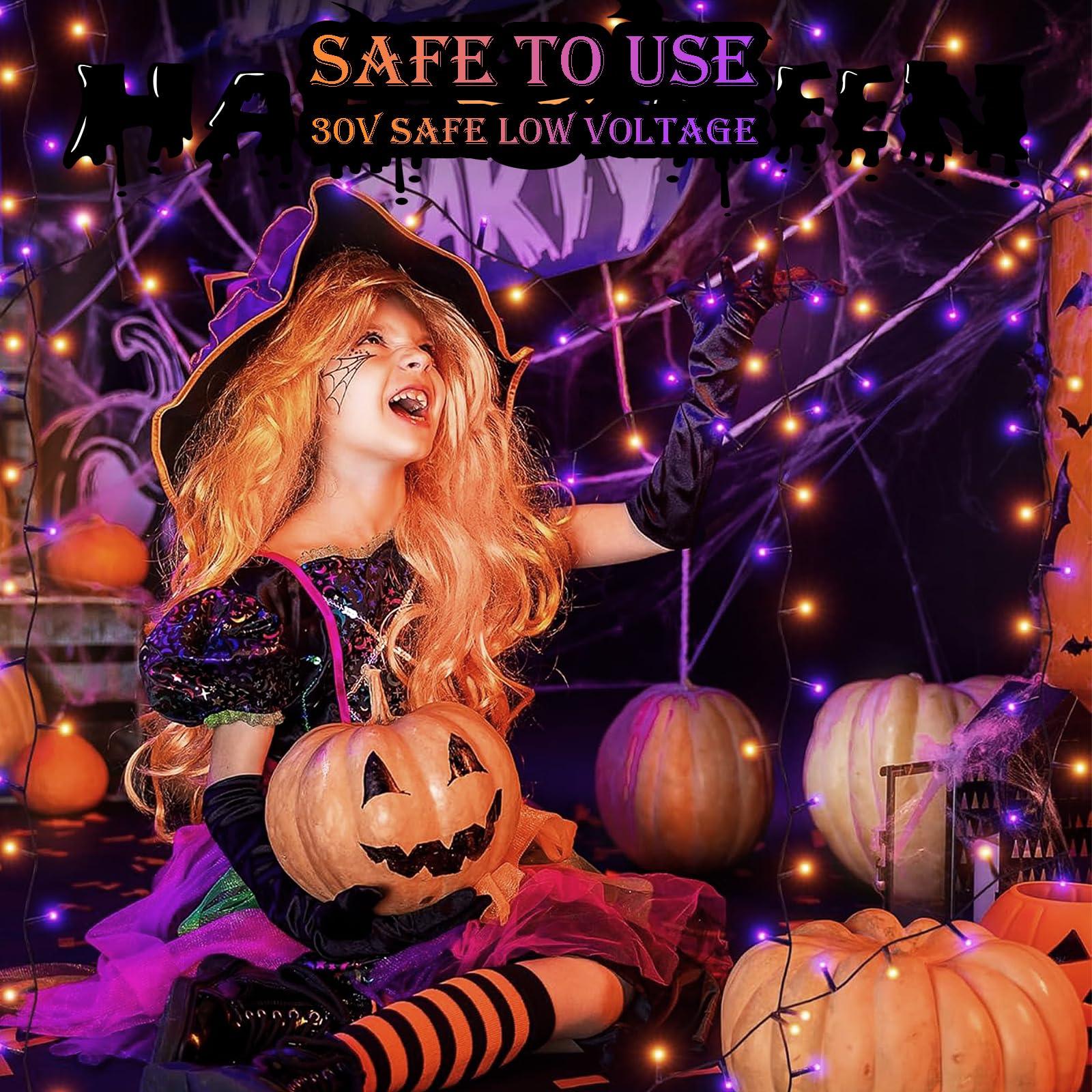 Decute Halloween String Lights Outdoor Indoor Waterproof 300Led 105Ft Ul Certified With End-To-End Plug 8 Modes  Decoration Lights For Christmas Tree Patio Garden Wedding Party Orange Purple