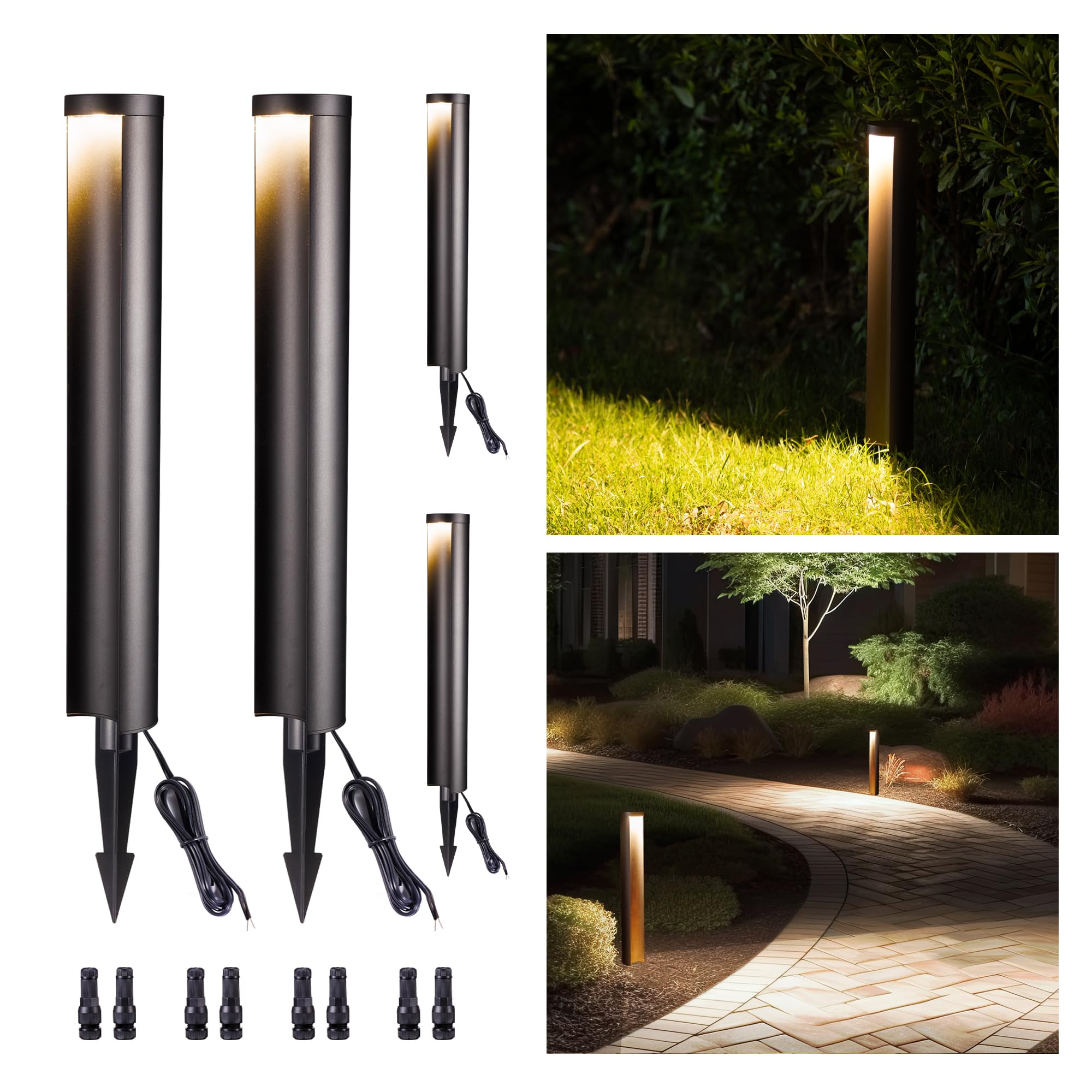 Varmtalys Low Voltage Pathway Lights, LED Landscape Path Lights, Outdoor Waterproof IP65, Wired Black Aluminum, 5W 200LM for Wal