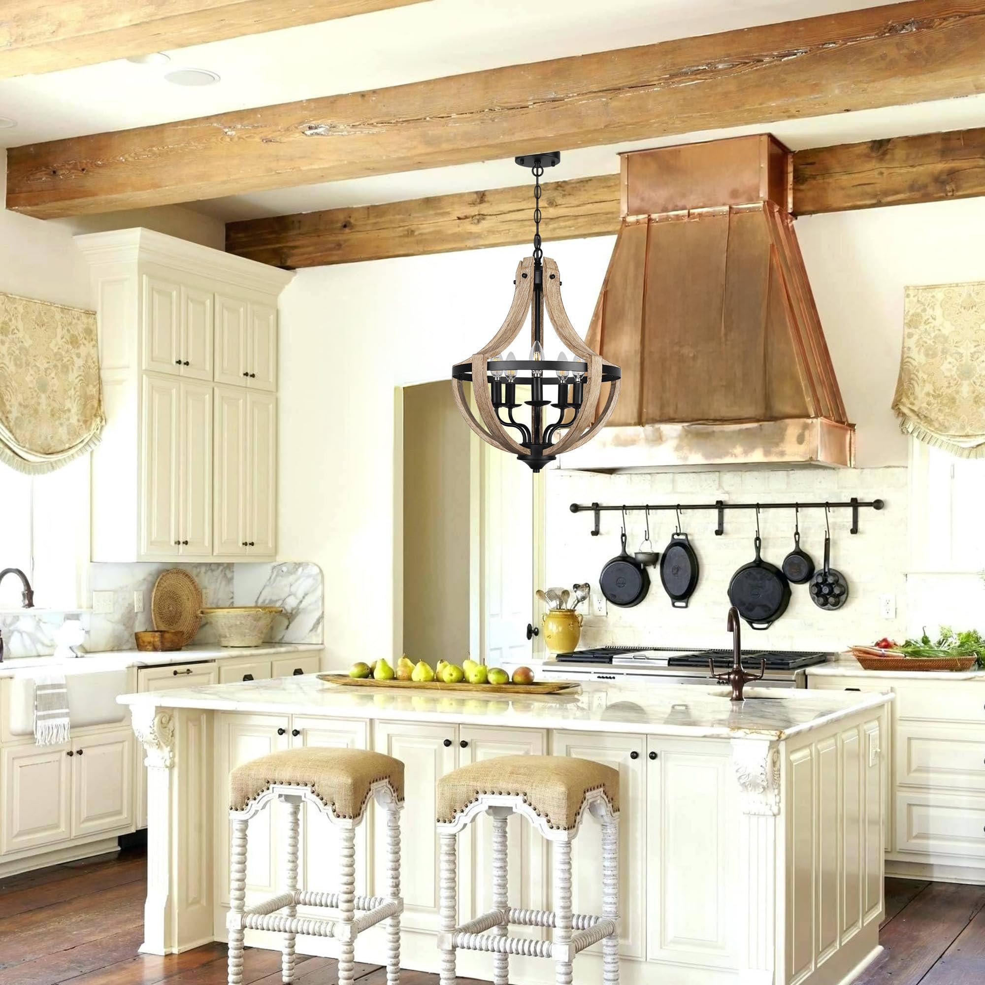 Klgxnrd 5-Light Farmhouse Wood Chandelier - Antique Wood, Adjustable Height, Rustic Geometric Design for Dining Room, Kitchen, Entryway