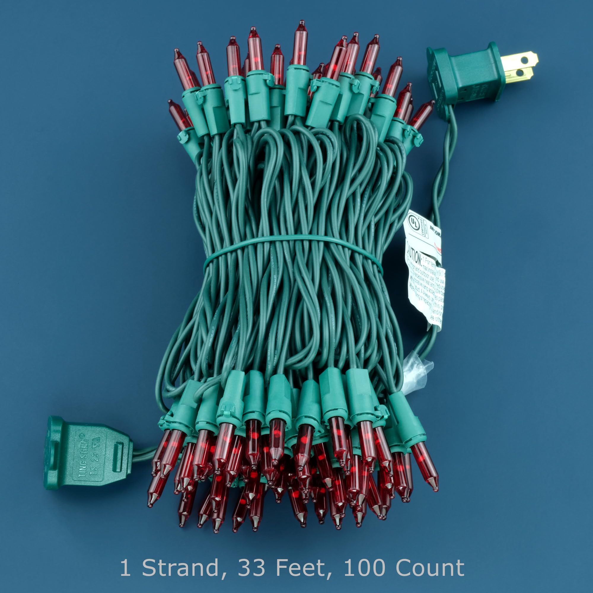 YULETIME Red Christmas Lights, 66ft 200 Count, UL Certified, Incandescent Mini Light Set, Brown Wire, Model DDS-L-100E/2F(0.34)