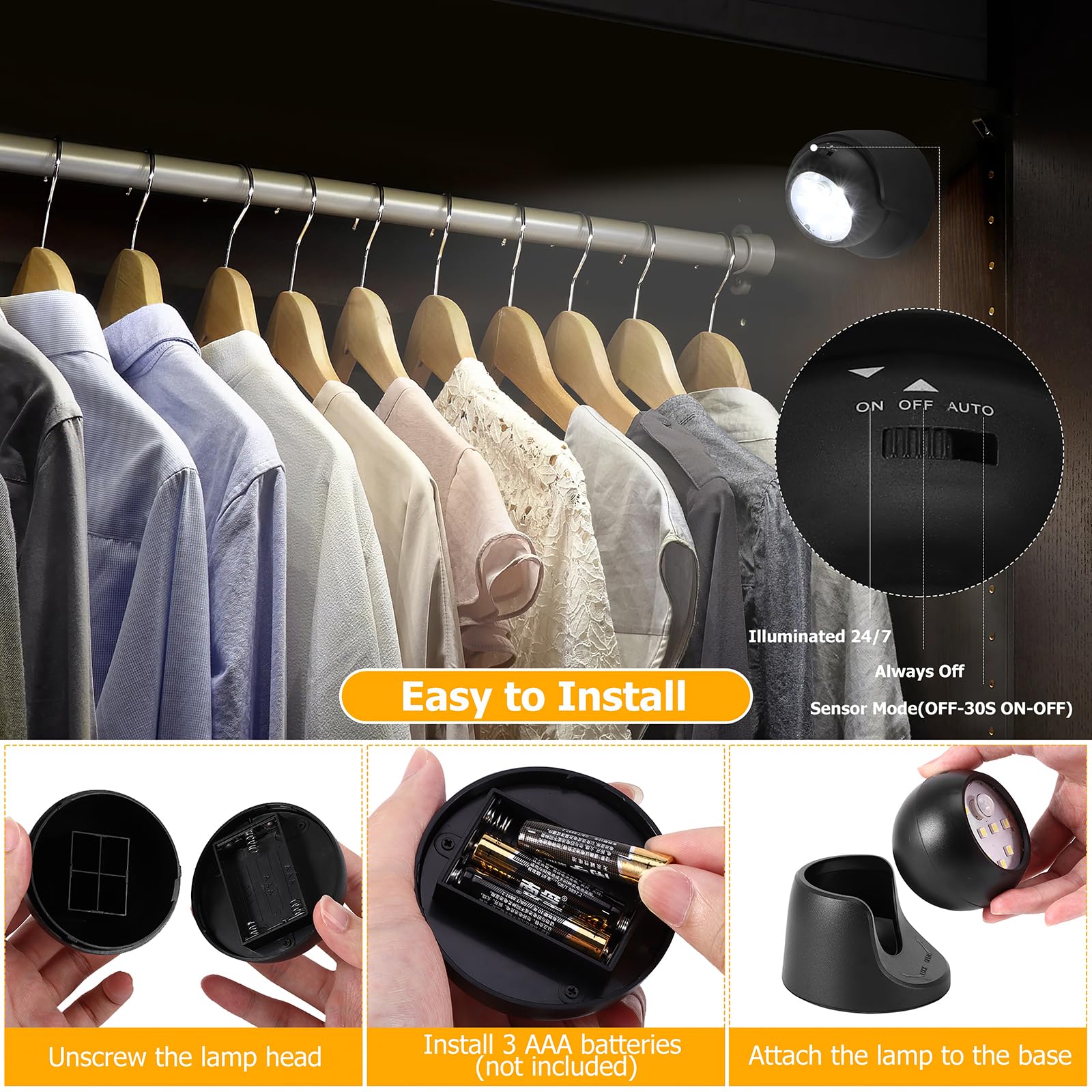 LemonBest Motion Sensor Outdoor Lights - Battery Operated Wireless Spotlight - 4 Pack - Black - Model 4563384