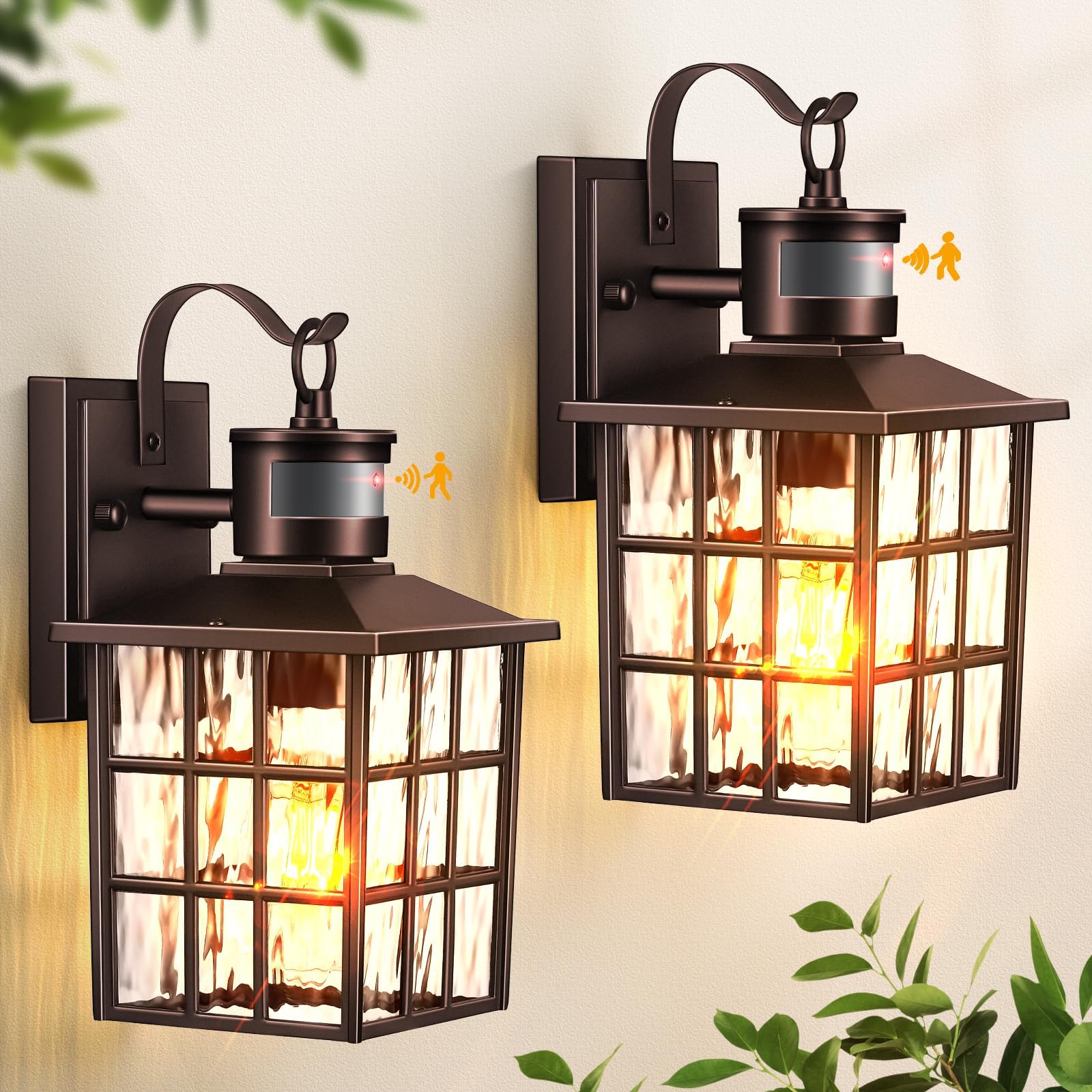 VIANIS 2 Pack Motion Sensor Outdoor Lights, Oil Rubbed Bronze Dusk to Dawn Wall Lights Lantern, 100% Aluminum Coach Exterior Lig