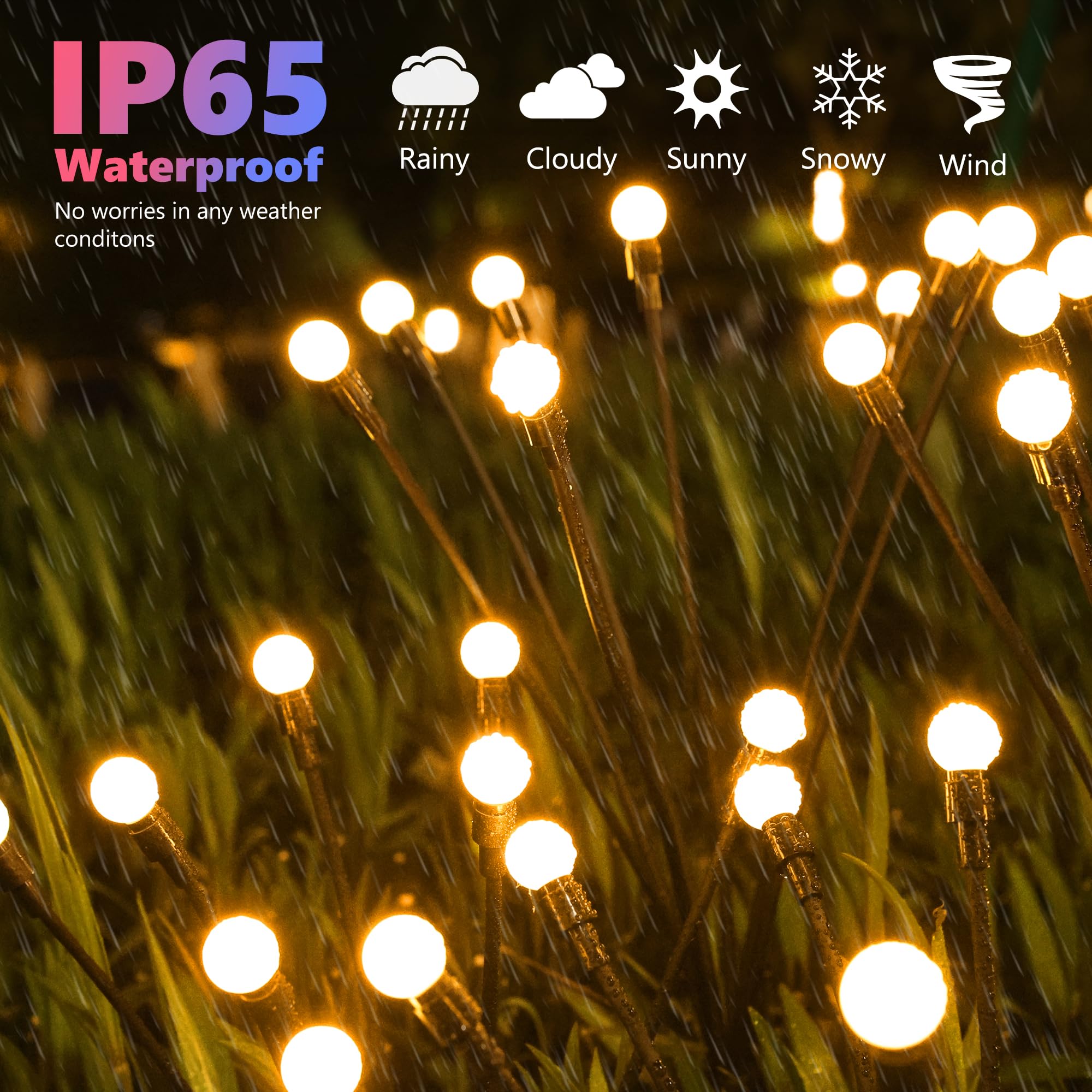 BrizLabs Solar Garden Lights, 4 Pack 32 LED, Waterproof, 2 Modes, Firefly - Warm White, for Outdoor Pathway and Patio Decor