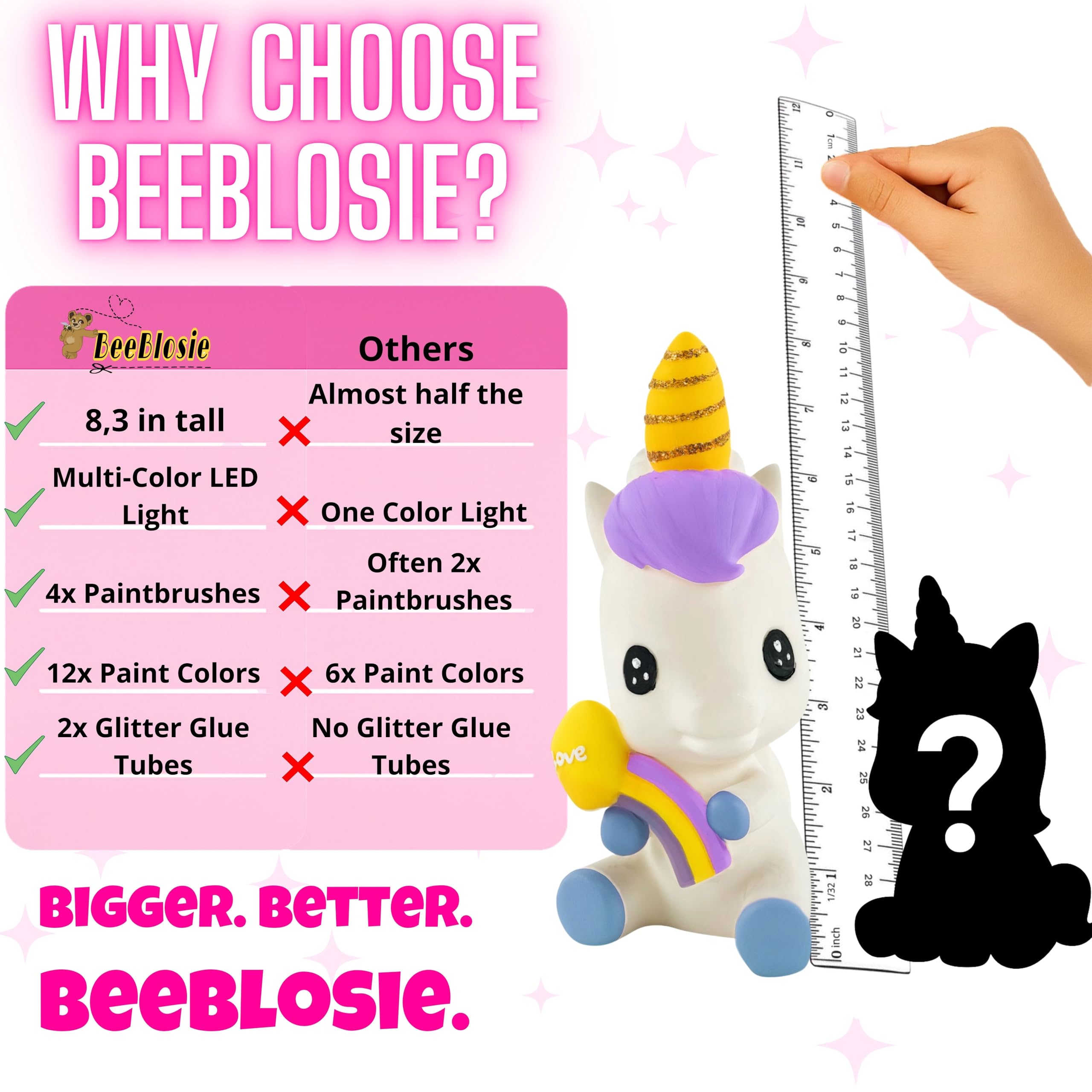 Beeblosie discomfort-reducingt Your Own Unicorn Night Light Kit For Kids Ages 4-8 - Diy Color-Changing Led Lamp Craft Set With discomfort-reducingts  Brushes  Gems & Glitter - Creative Arts & Crafts Gift For Girls