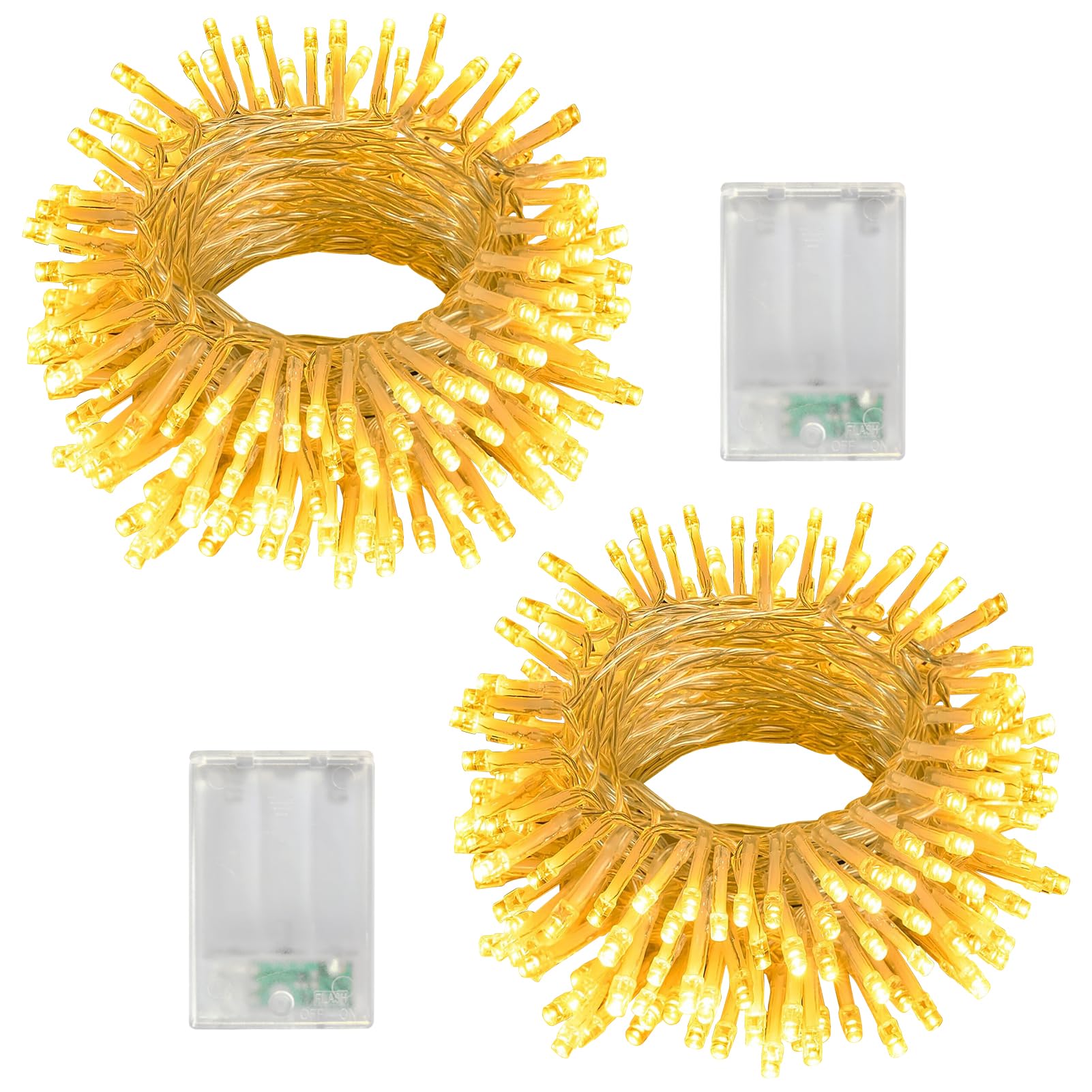 echosari Battery Operated String Lights, 26Ft 80 LED, Clear Wire, Warm White, 2 Pack, Model SD-2P-4M40L-C-WW