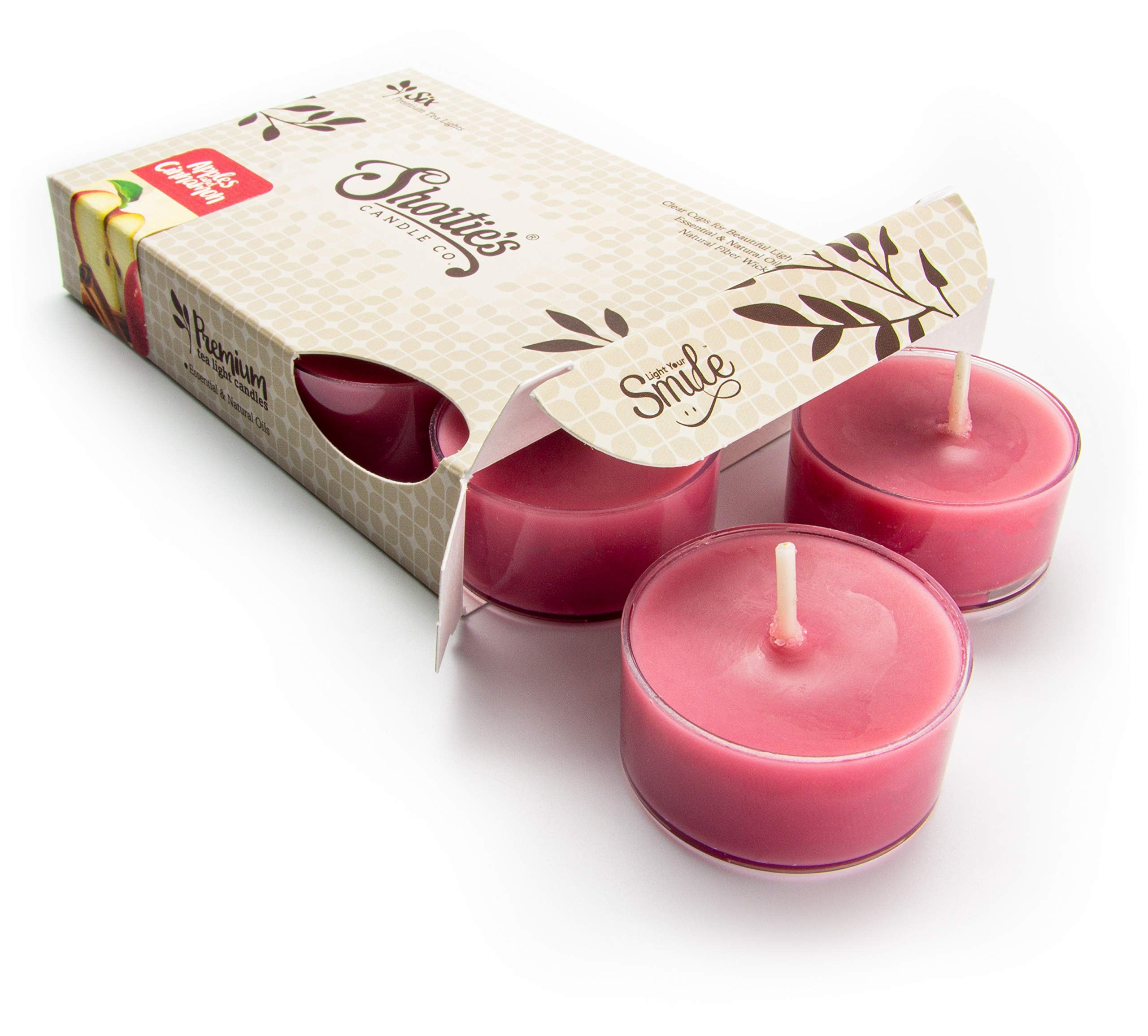 Apples & Cinnamon Premium Tealight Candles - Highly Scented with Essential & Natural Oils - 6 Dark Red Tea Lights - Beautiful Candlelight - Made in The USA - Bakery & Food Collection