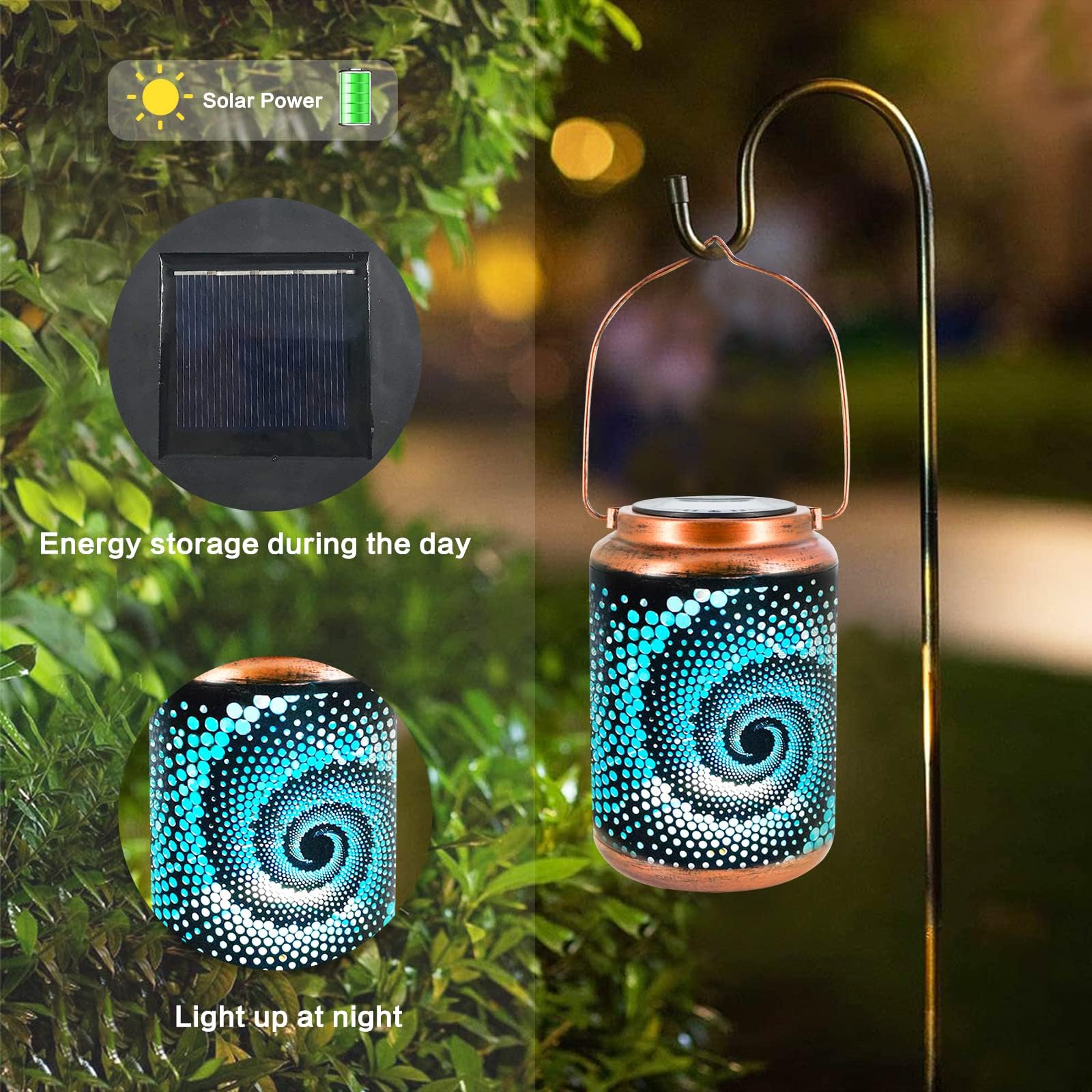 YISITEONE Mosaic Solar Lantern - Outdoor Waterproof Blue Metal Table Light, Model LT01, Turkish Moroccan Design for Garden & Patio Decor