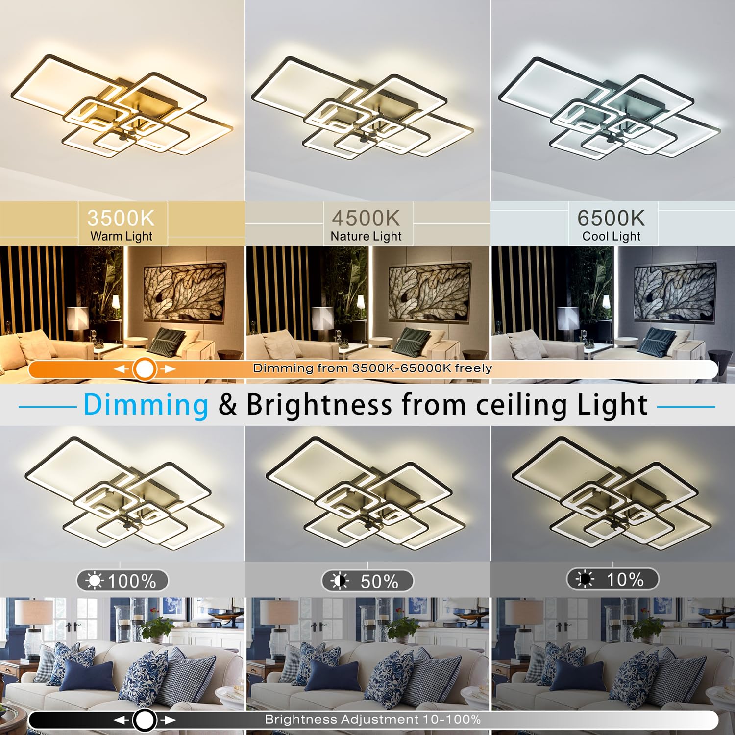 Modern Led Ceiling Light,41.7In Modern Led Ceiling Lamp For Living Room Kitchen Bedroom,Flush Mount Light Dimmable,8 Square Fram