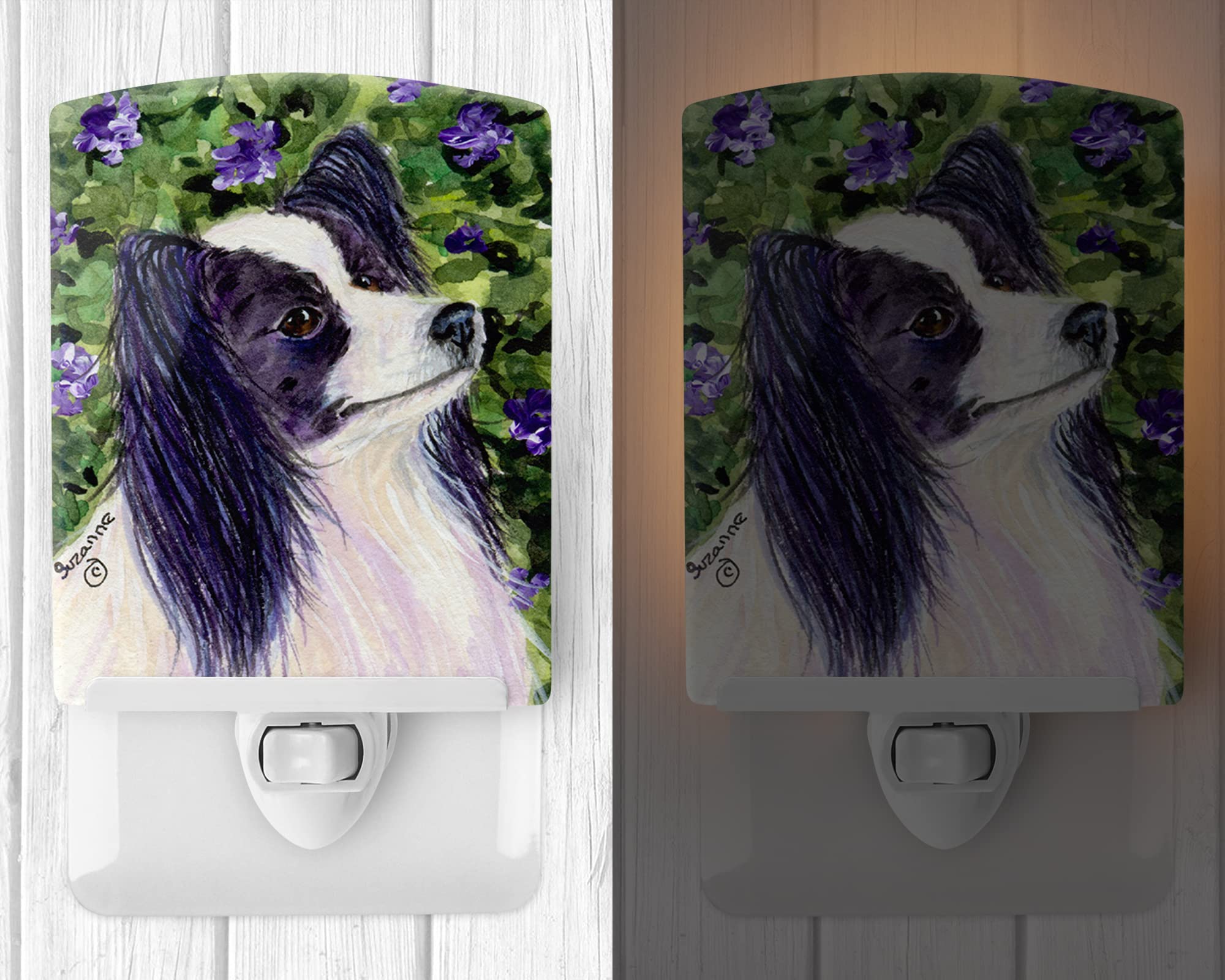 Caroline'S Treasures Ss8896Cnl Papillon Ceramic Night Light Compact, Ul-Certified, Ideal For Bedroom, Bathroom, Nursery, Hallway, Kitchen, 6X4X3, Multicolor