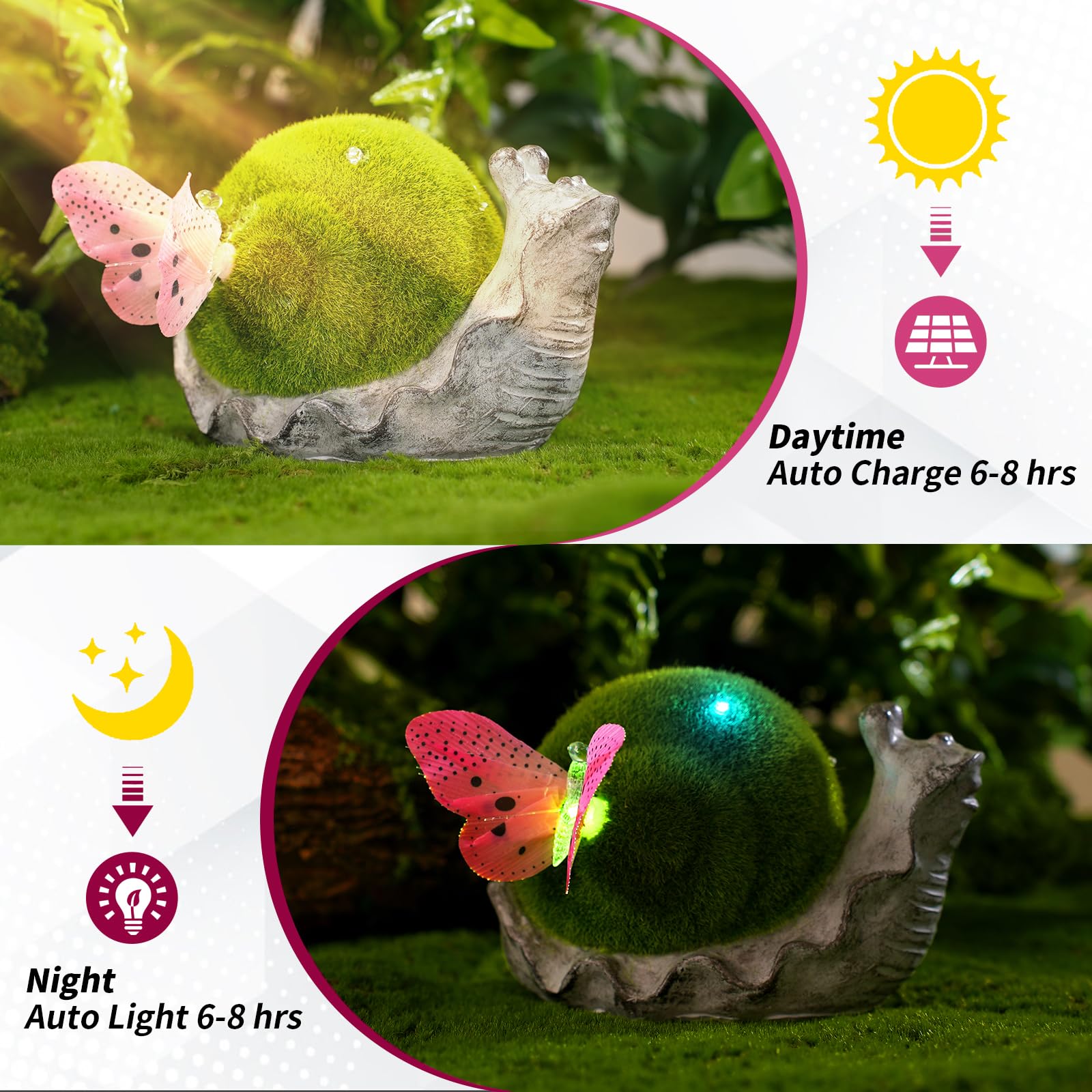 Vasesun Solar Snail Garden Statue Lights For Outdoor Decor Flocking With Led Figurine Lighting Resin Slug Flocked Decorations Fo