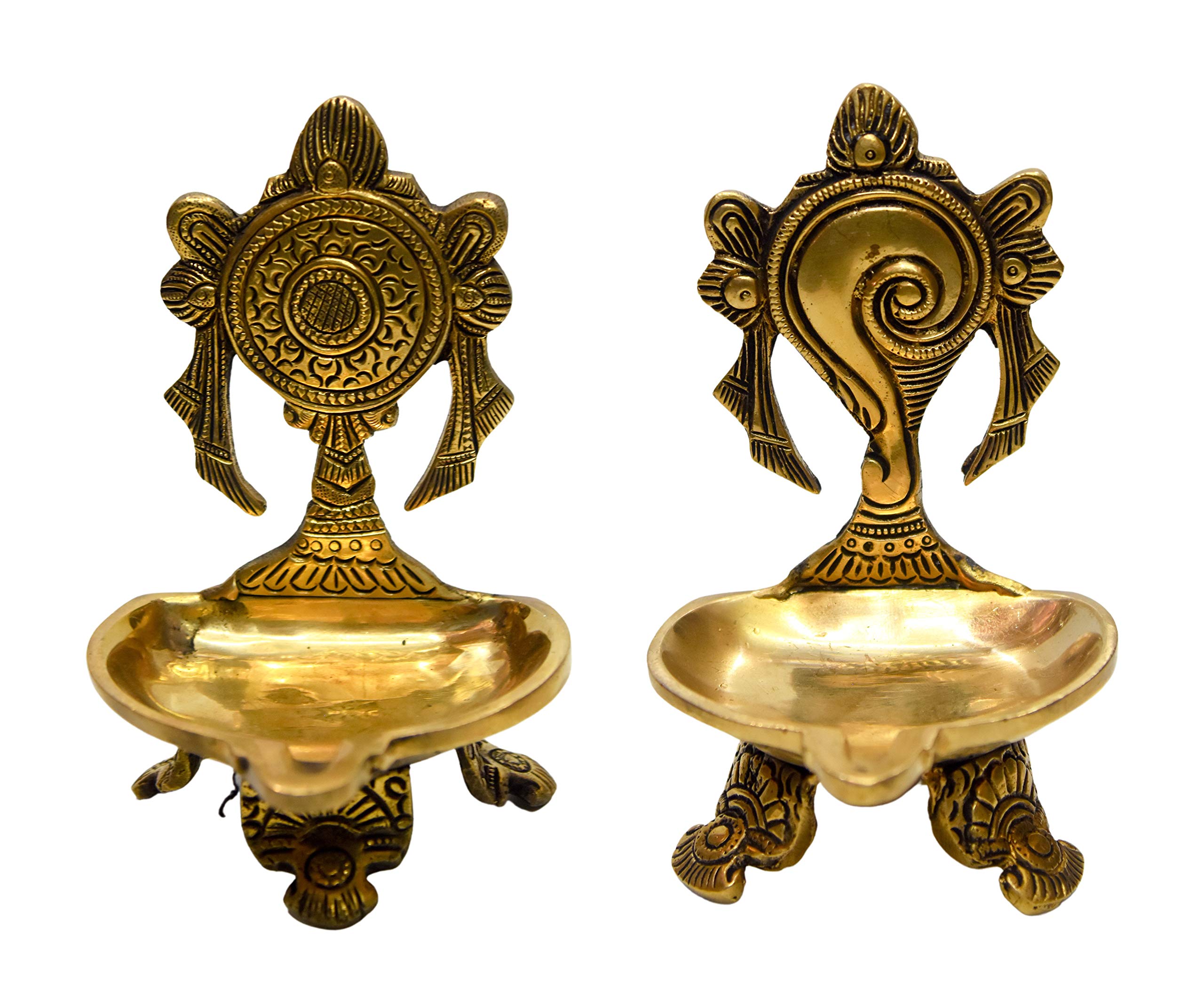 Printology Modern Gift Centre metal Pure Brass shanku Chakra Table Diya for Pooja