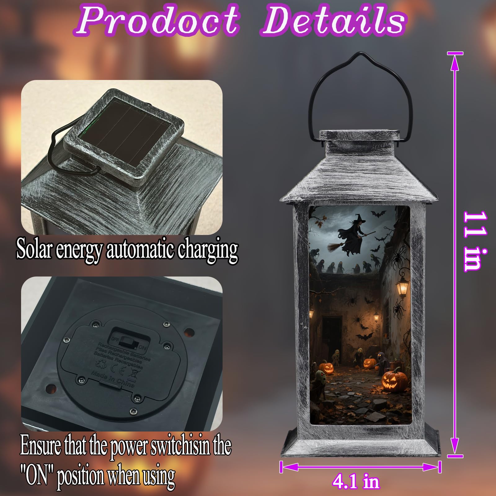 Halloween Decorations Outdoor Solar Lanterns Hanging Ghosts Solar Lantern Party Decorations Halloween Decor Gifts For Porches Yards Gardens Lawn(Castle Witch And Ghost Pumpkin)