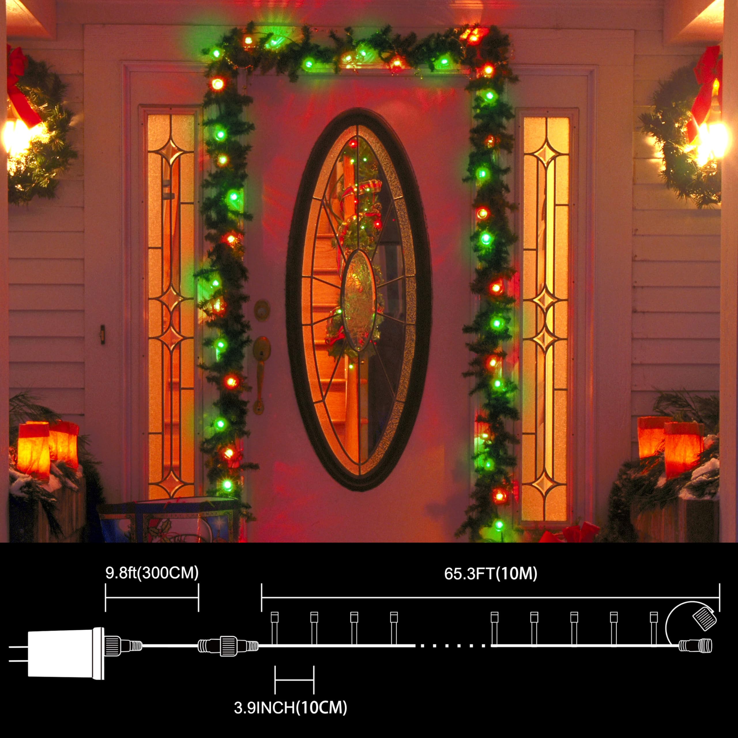 LAMPHOME 200 LED Christmas Mini Lights, Red and Green, 66ft Transparent Wire, 12 Lighting Modes, Indoor Outdoor, Model YHLL-100F