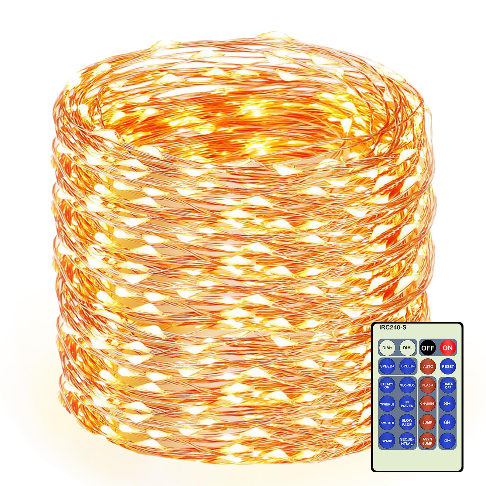 Decute 164FT 500LED Warm White Dimmable Christmas Fairy String Lights with Remote Control, Copper Wire, UL Certified