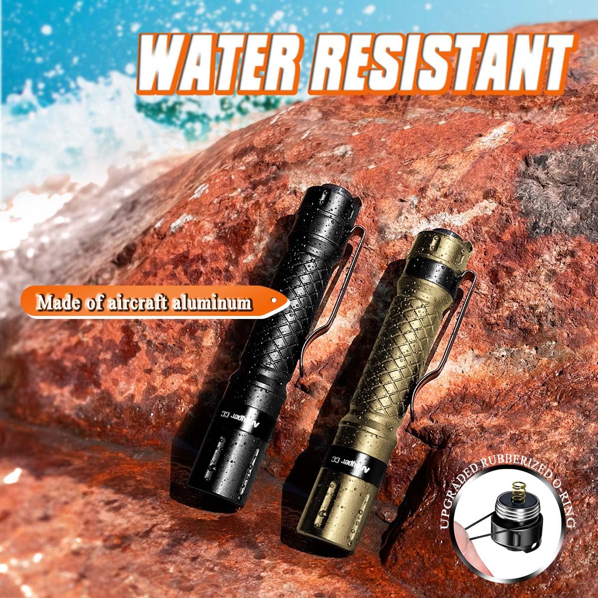 Mini Flashlight 3 Modes Small Flashlights Led Powerful High Lumens Tactical Pen Light With Clip,Slim Portable Pocket Compact Torch For Emergency Inspection Aaa Battery Water-Resistant (Black & Gold)