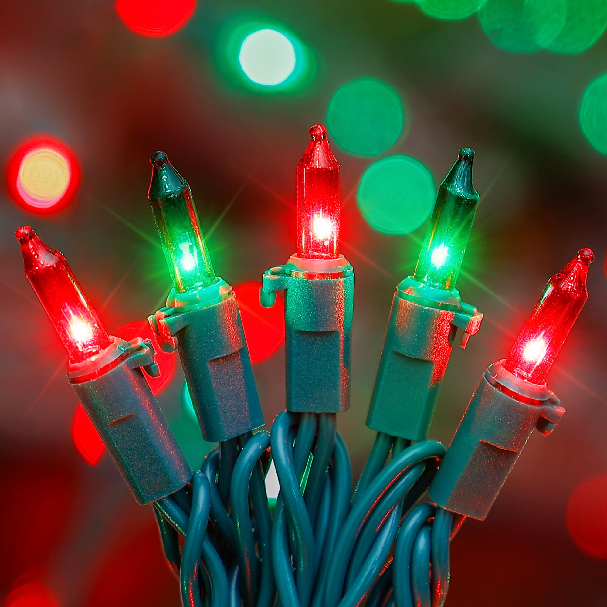 HEYFUNi Christmas String Lights, 50 Count, Red Green, 13Ft Green Wire, Incandescent Holiday Lighting for Indoor/Outdoor Use