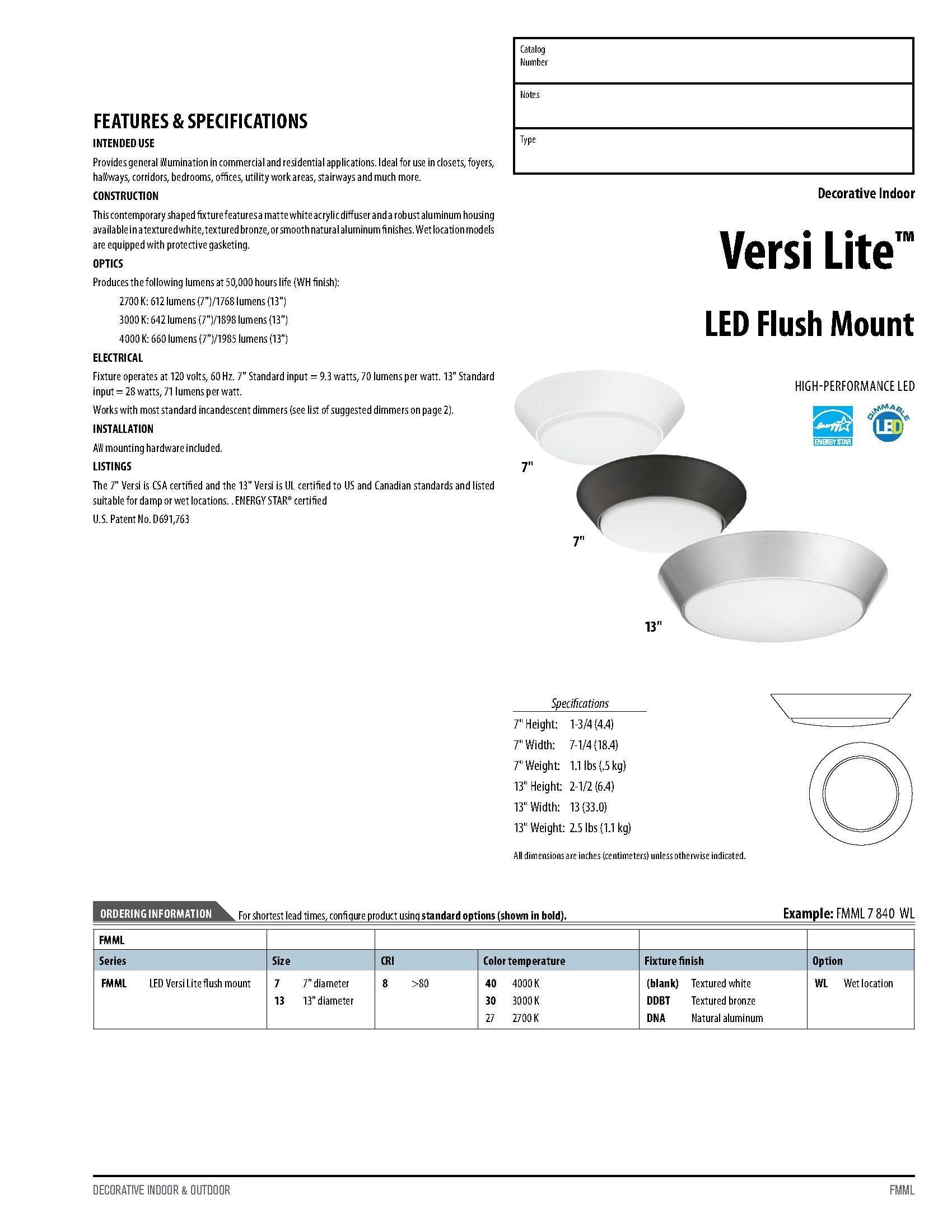 Lithonia Lighting 13in Round LED Flush Mount Ceiling Light, Dimmable, Wet Listed, White, Alloy Steel, Model FMML 13 830 WL