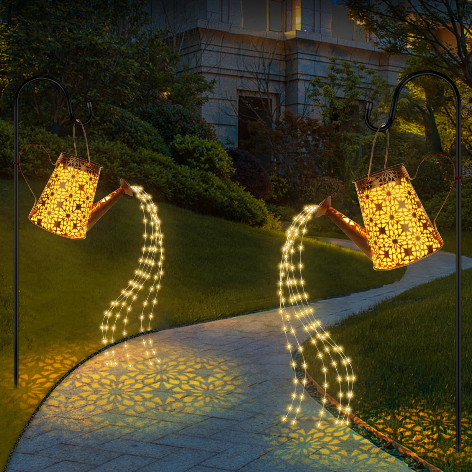 Solar Watering Can With Lights, Solar Outdoor Lights Decorative Solar Garden Lights Solar Lanterns Hanging Garden Lights For Garden, Yard, Patio, Pathway, Walkway Waterproof (2 Pack)