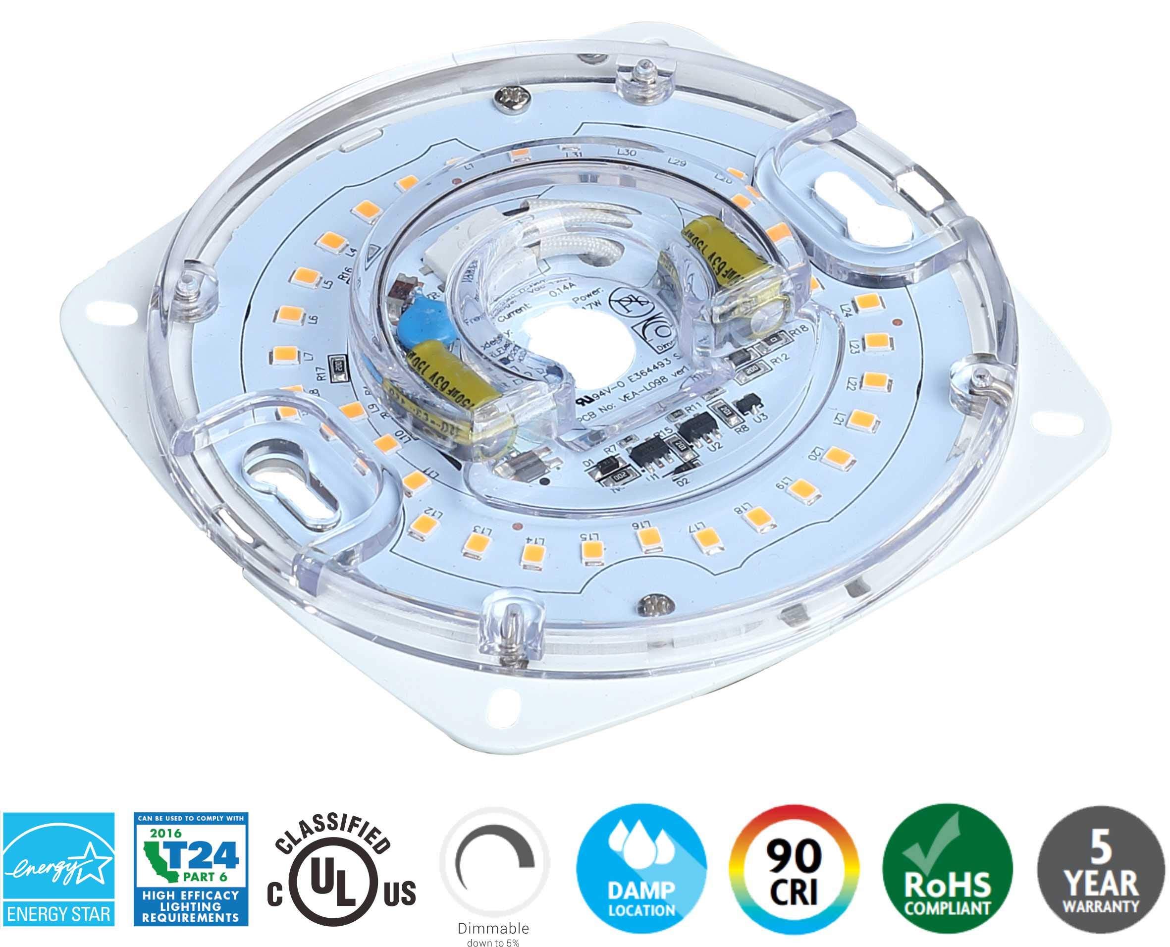 Silverlite Dimmable Led Light Engine, 4 Pcb Size, 17W 1200Lm, 4000K, Alloy Steel, Retrofit Kit For Ceiling Lights