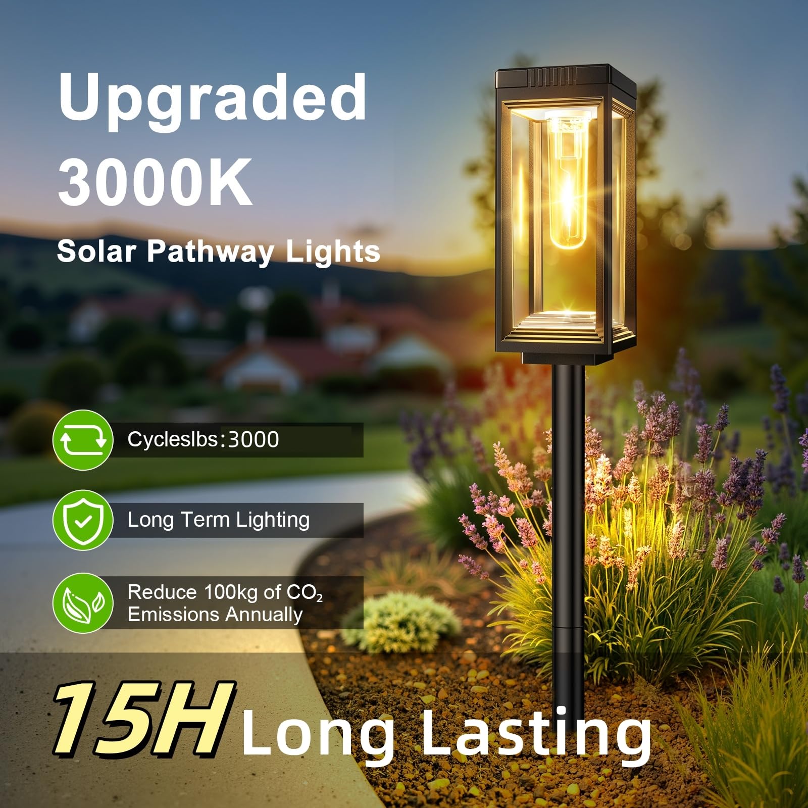 WdtPro Bright Solar Pathway Lights, 8 Pack, Warm White, Waterproof, Auto On/Off, Model TPL061, Perfect for Yard and Patio Decor