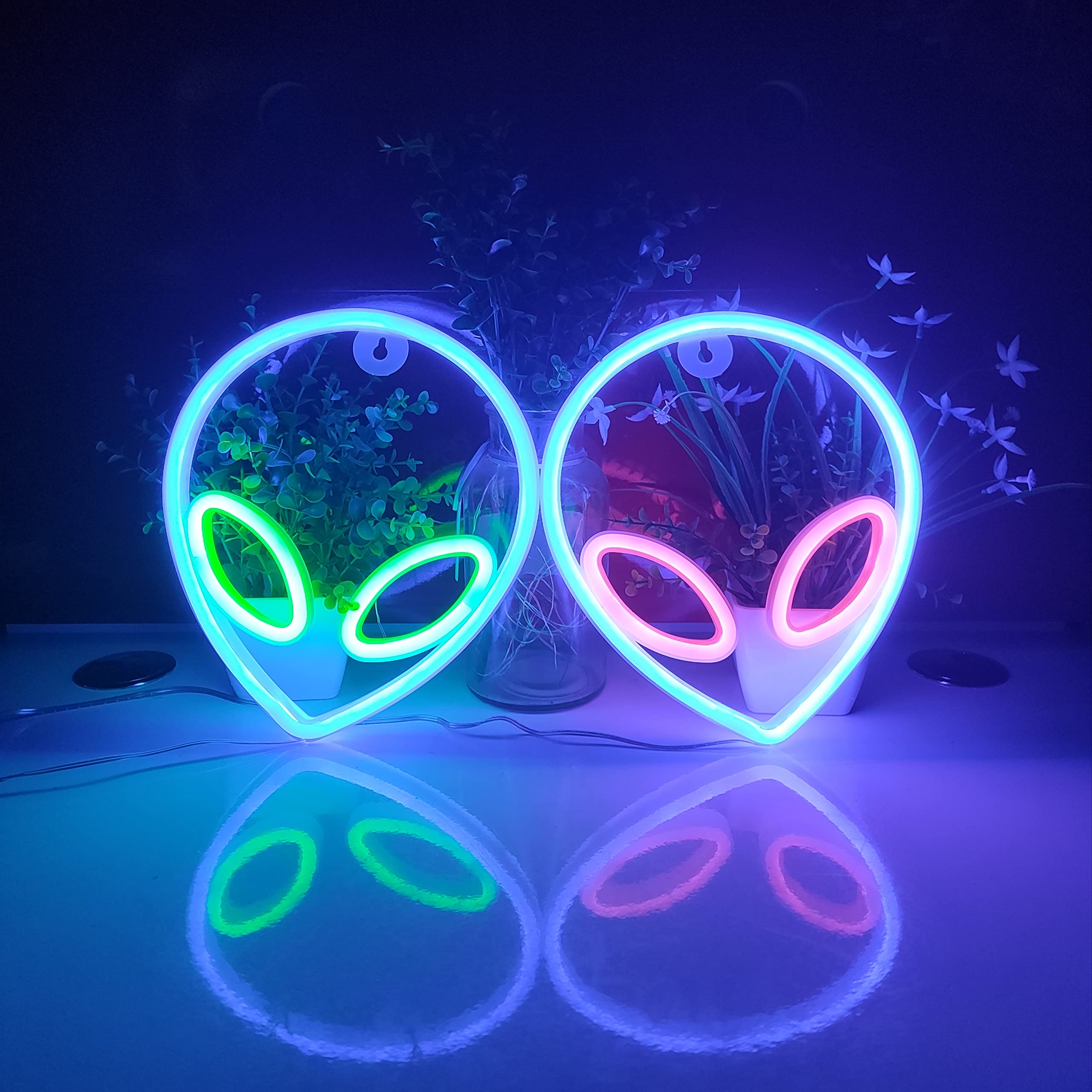 JYWJ Alien Neon Light - USB/Battery Powered LED Sign, Blue+Pink, Model JY-AL-BP01, Perfect for Parties & Business Decor