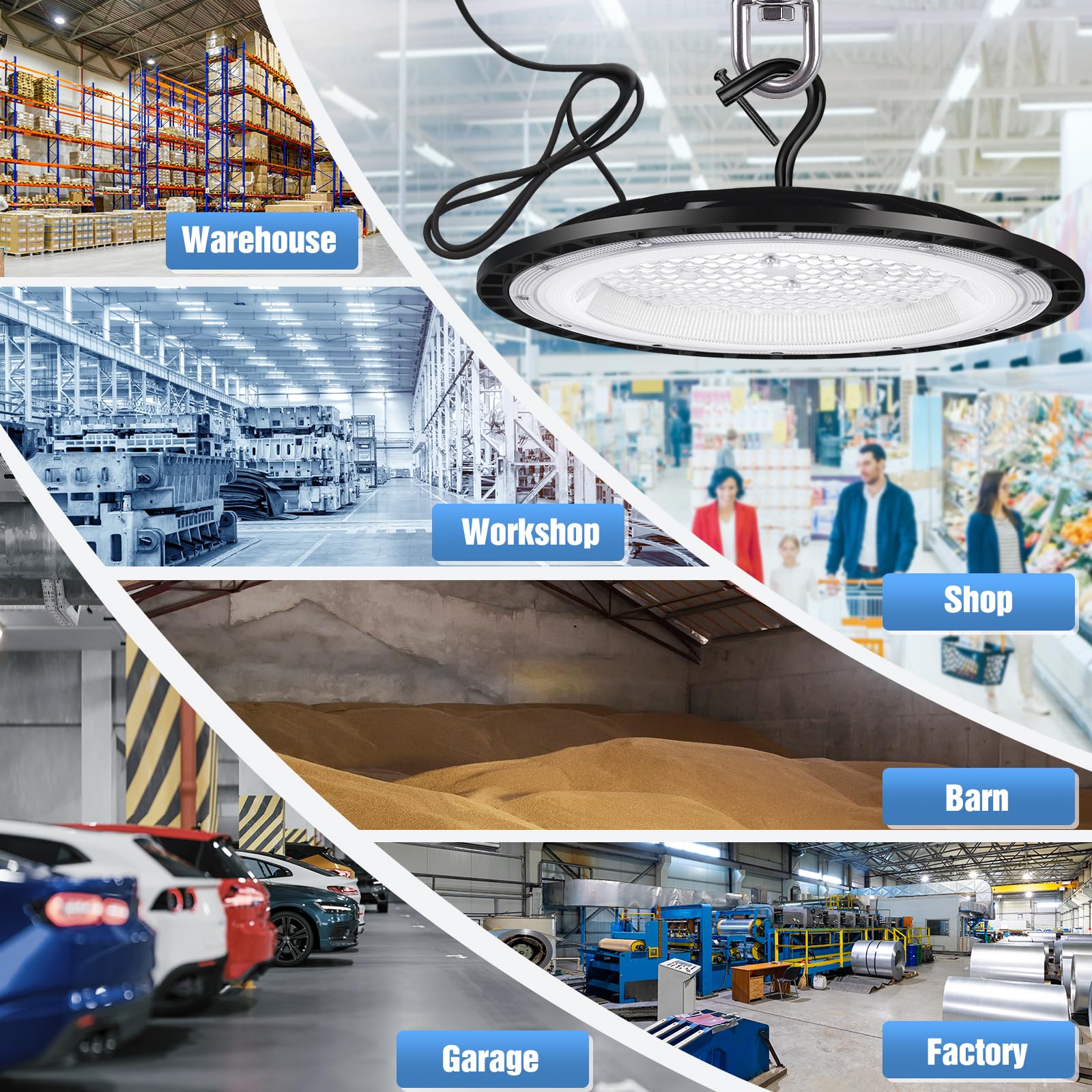 Yanycn 12 Pack 300W Ufo Led High Bay Light Fixture,120V,5000K Daylight Commercial Shop Bay Lighting,45000Lm,[1300W Mh/Hps Equiv.