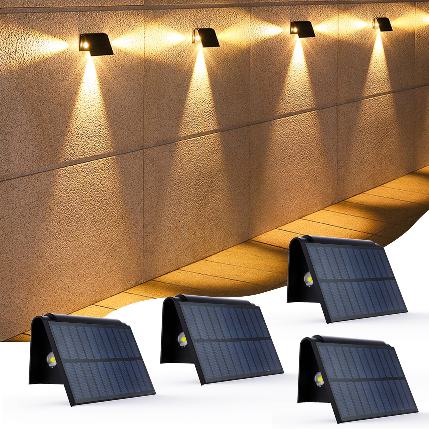 SEEMAIL 3LED Solar Fence Lights Outdoor, Bright Wall Light Dusk to Dawn, Ip65 Waterproof Solar Powered Lights,Triple-Sided Illum