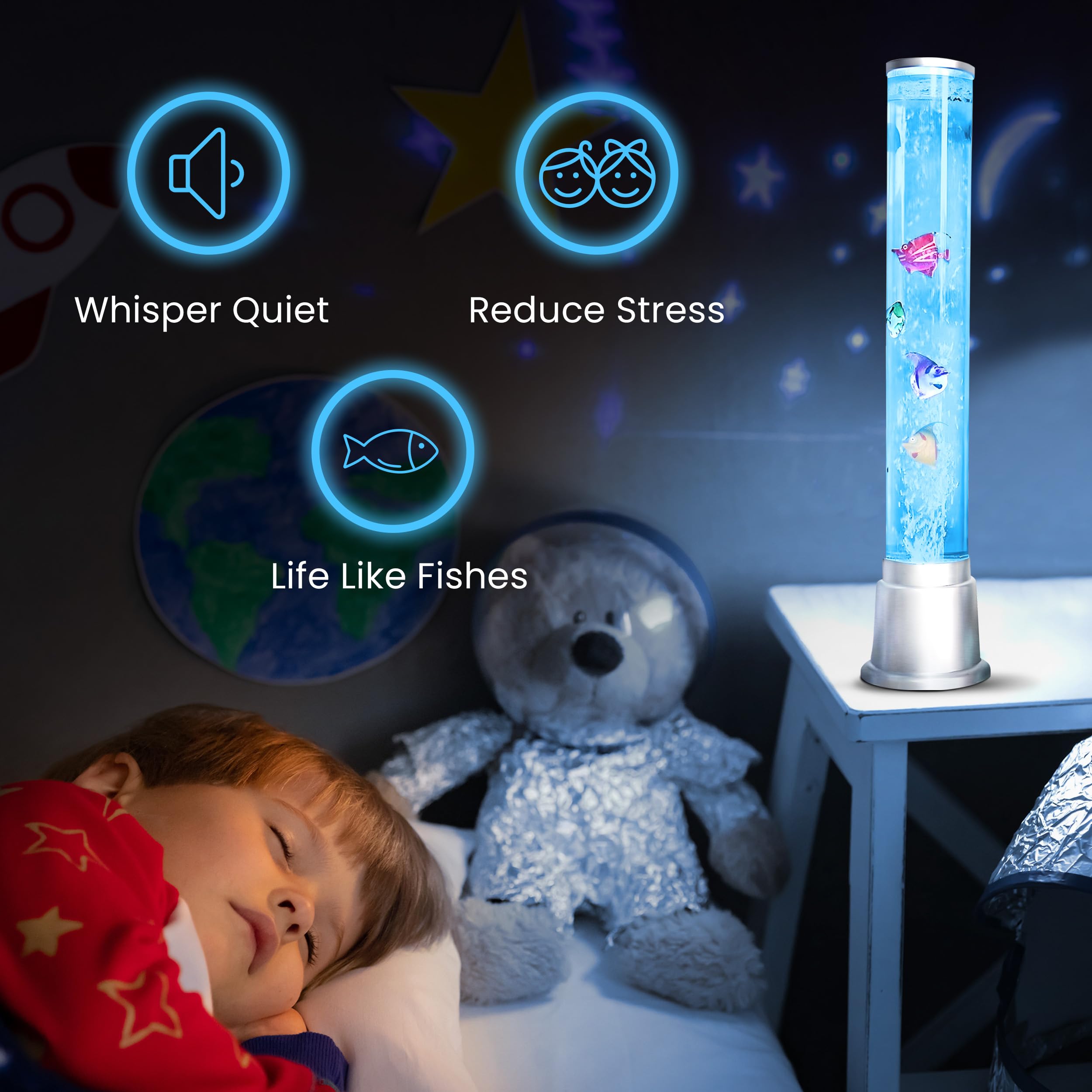 Fish Tank Lava Lamp Bubble Lights Night Light - 6 Led Color Automatic Changing Sensory Tubes Ocean Table Lamp For And Mood Lamps