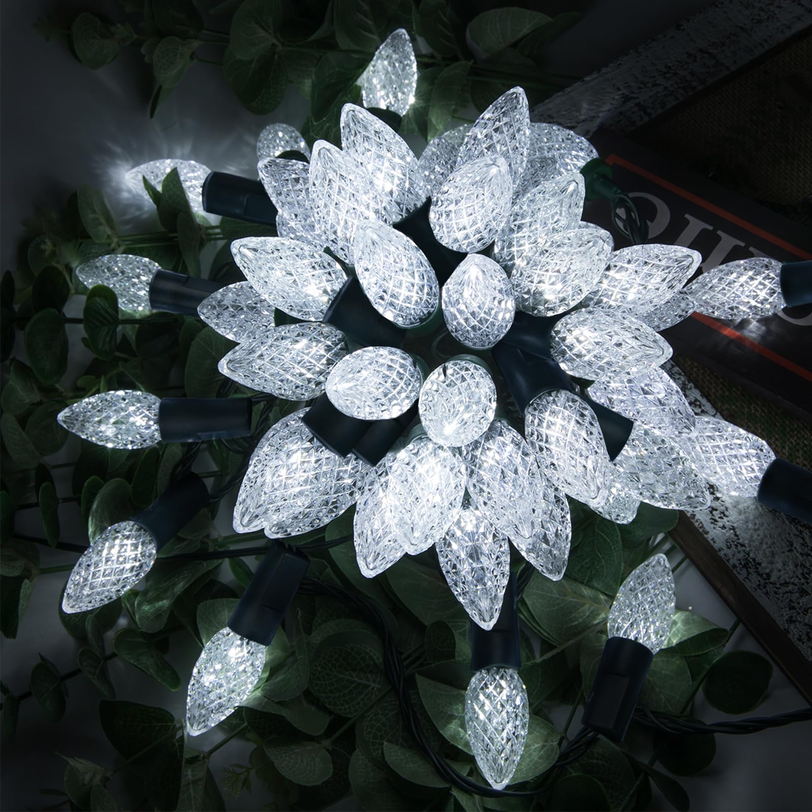 AWQ 200LED 66 FT C6 Christmas String Lights Plug in Fairy Twinkle String Lights 8 Modes Timer Function Waterproof Extendable for Indoor Outdoor Wedding Party Christmas Decoration (200  White)
