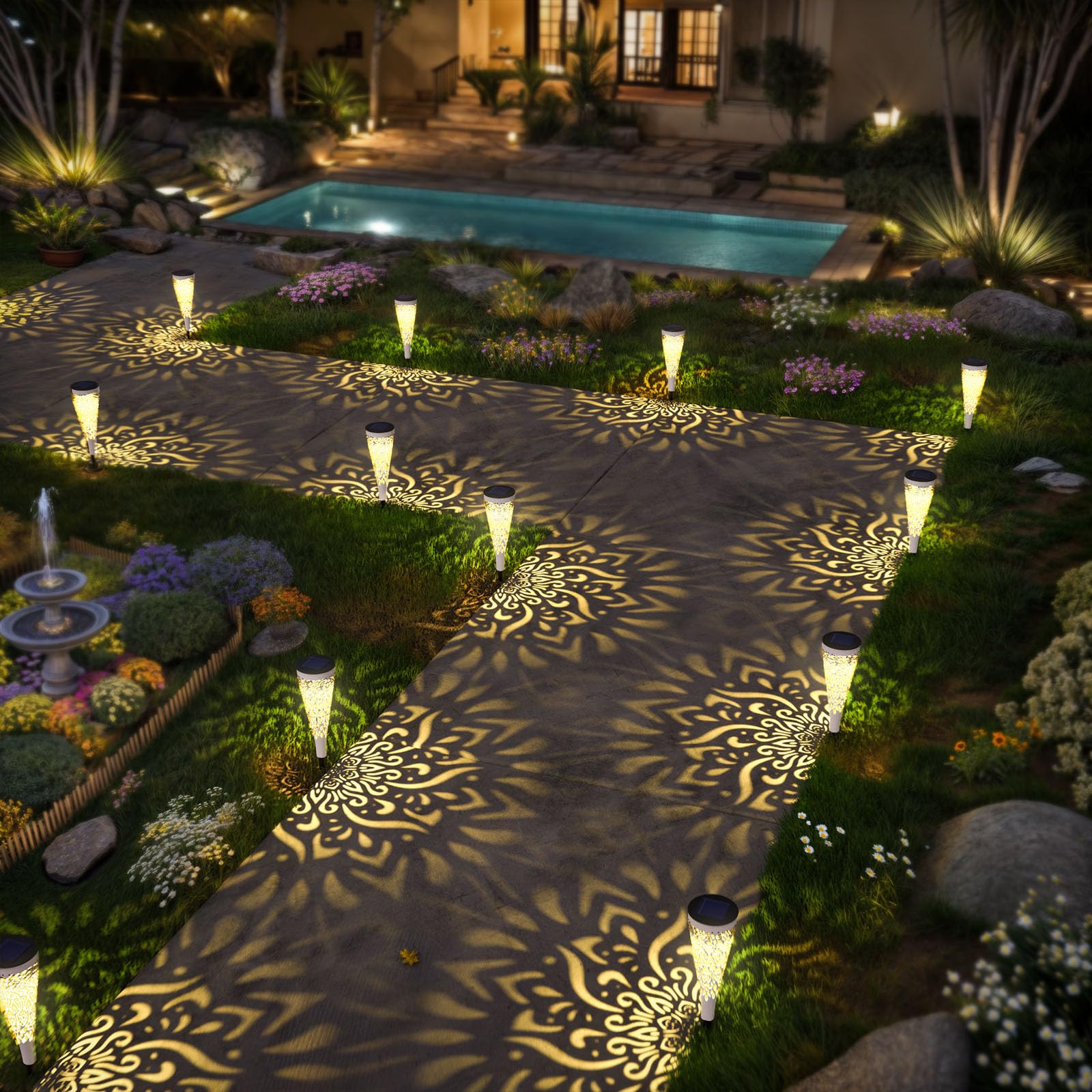 gardencave Solar Garden Lights - Waterproof Pathway Landscape Light, 6Pcs, White, Model SOLAR03