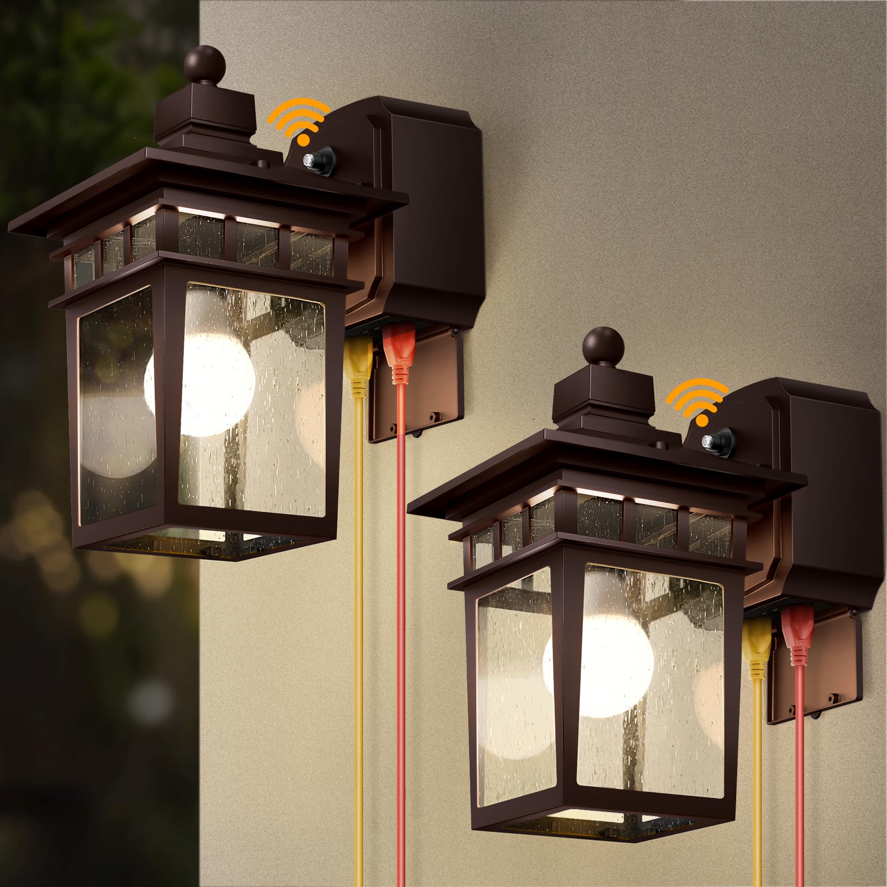 Apoto 2-Pack Bronze Outdoor Wall Light With Gfci Outlet, Waterproof Aluminum Fixture