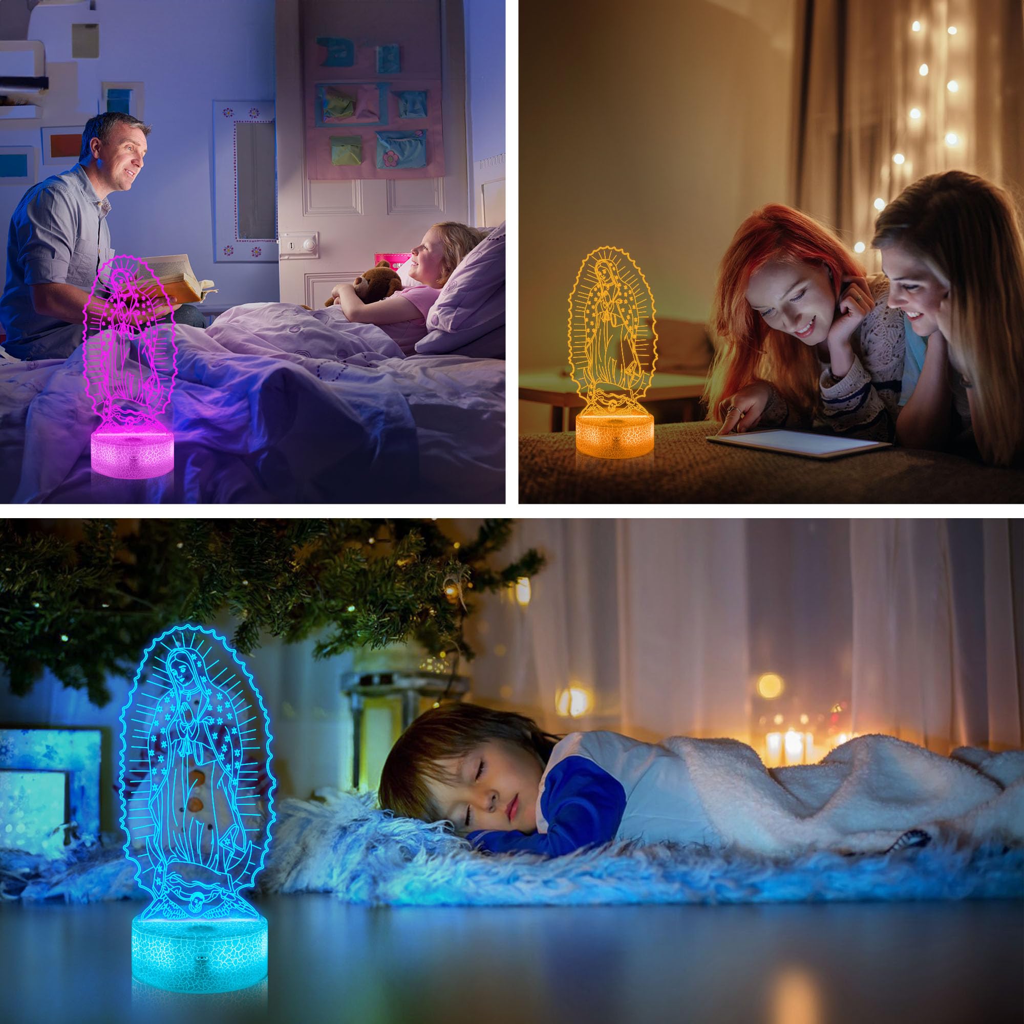 Okiyid Catholic Gifts For Women, Virgin Mary 3D Illusion Lamp Led Night Light For Catholic Decor, Unique Religious Christian Bel