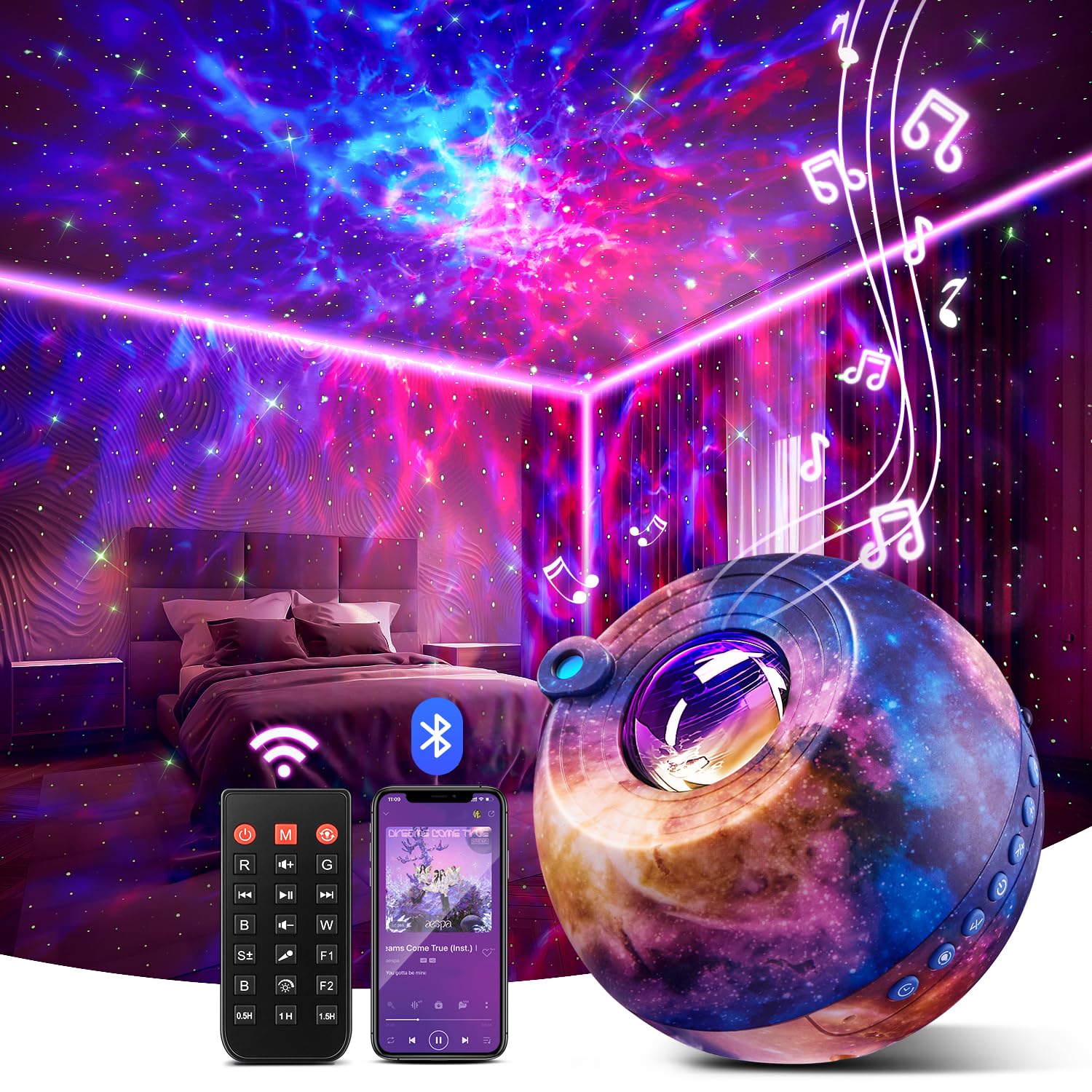 Galaxy Projector For Bedroom Adults, 15 Color+15 White Noise Star Projector Galaxy Light Projector For Bedroom, Bluetooth Star Lights For Ceiling Projector For Bedroom,Led Projector Lights For Bedroom