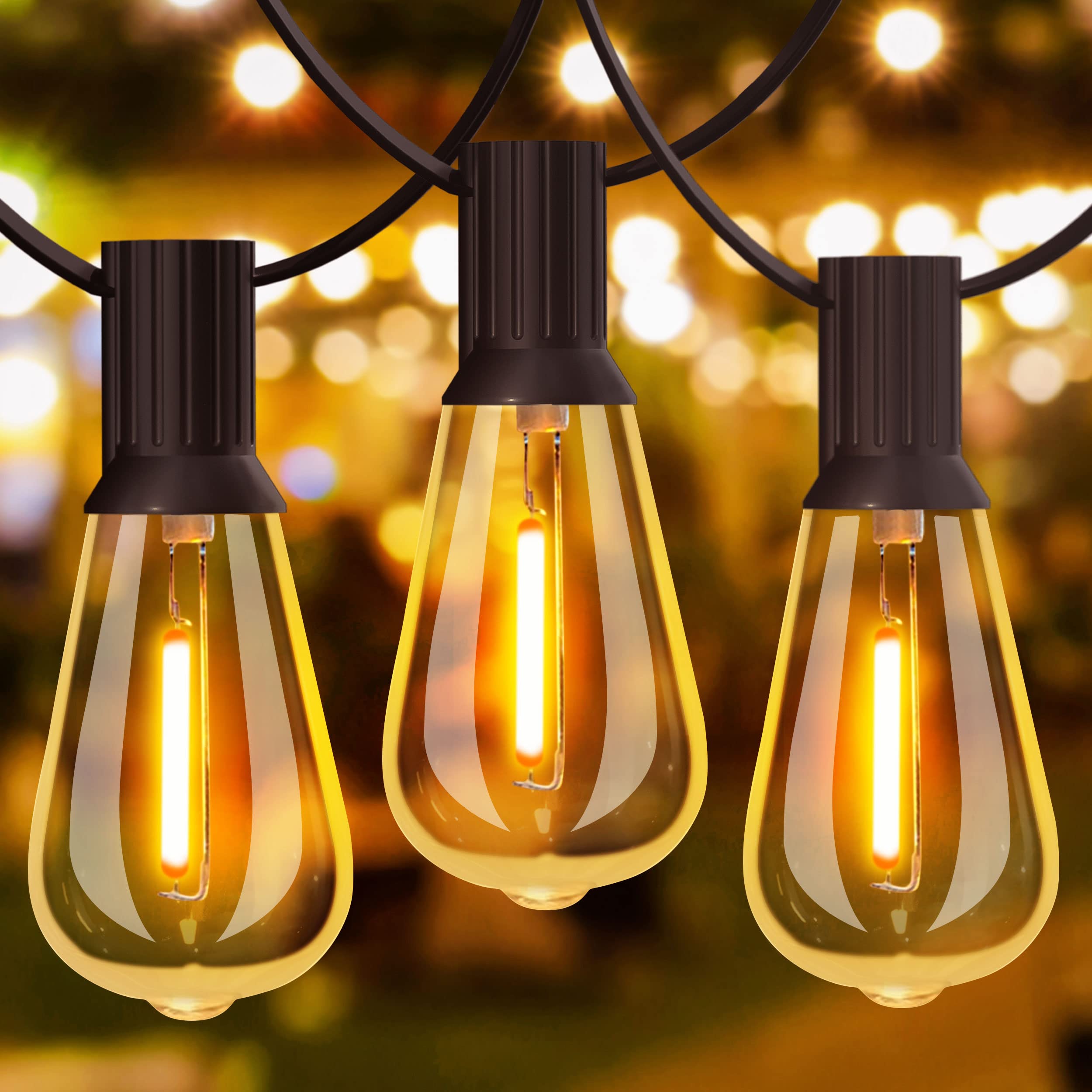 GLUROO LED Outdoor Patio Lights, Waterproof, 60FT with 30+2 Vintage Bulbs, Shatterproof, ST38-Black
